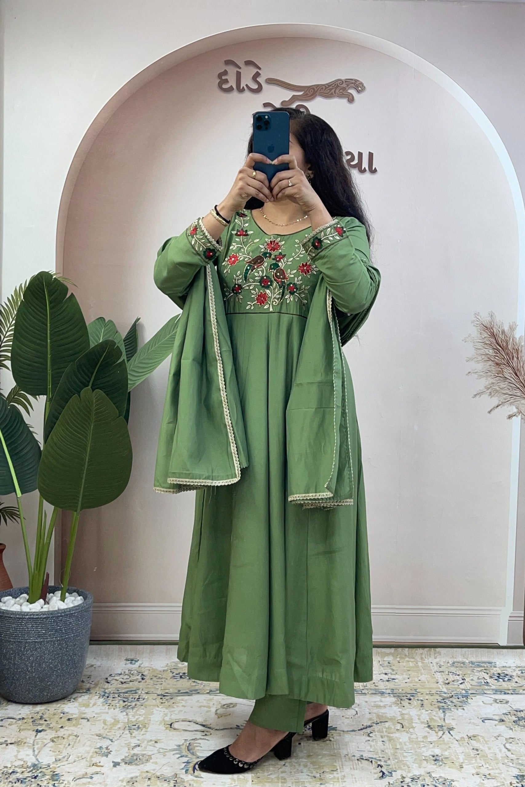 Kesari Naira Roman Chanderi Anarkali Gown Set