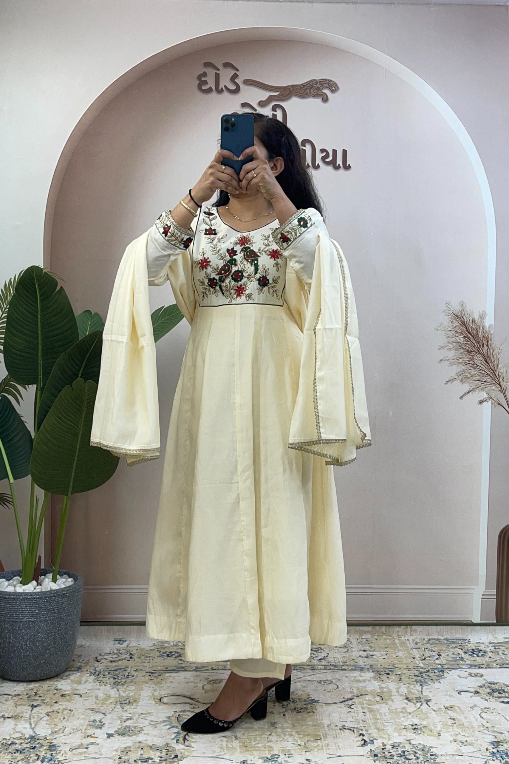 Kesari Naira Roman Chanderi Anarkali Gown Set