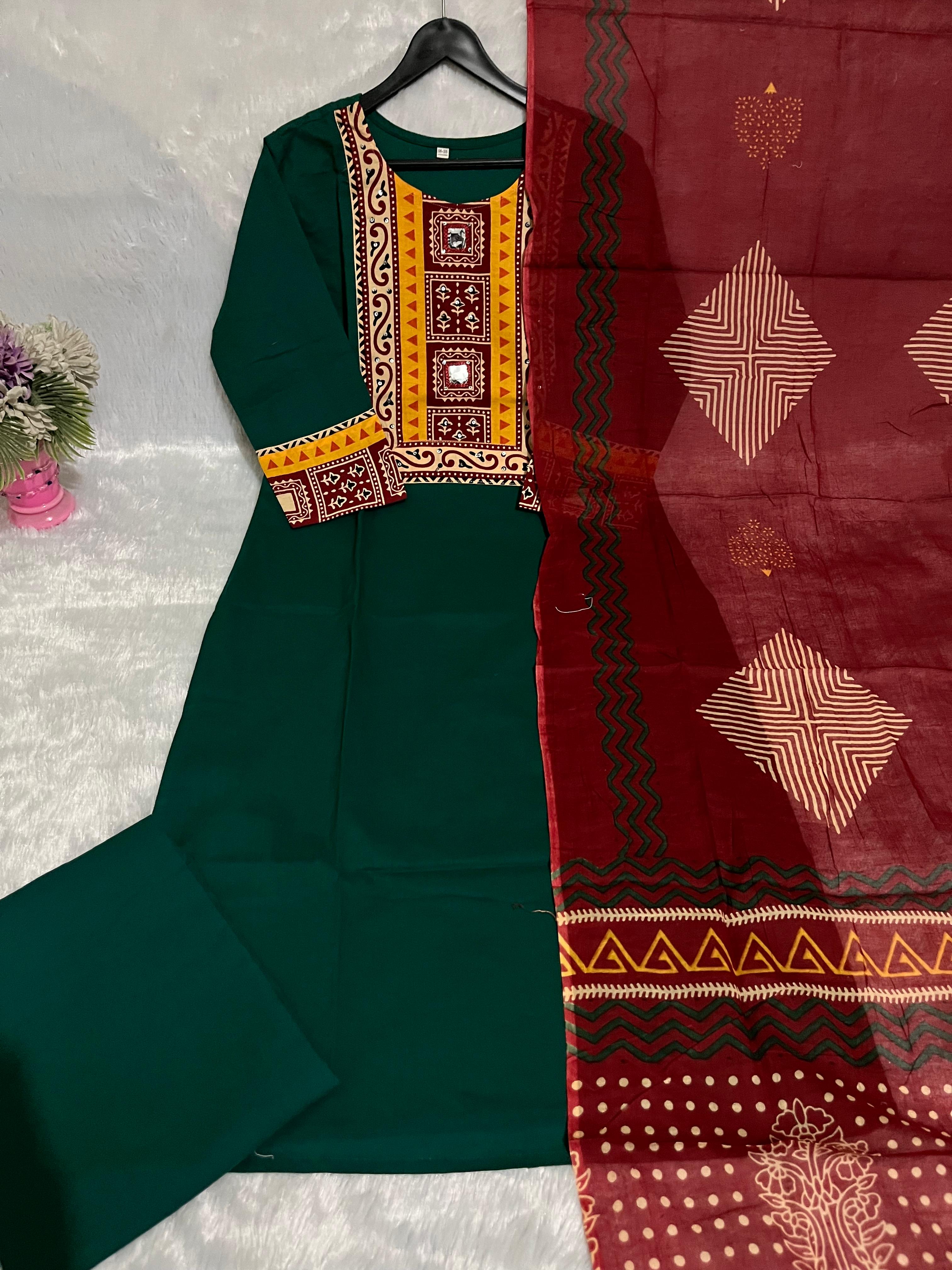 Haritva Handcrafted Pure Cotton Kurti Pant Dupatta Set