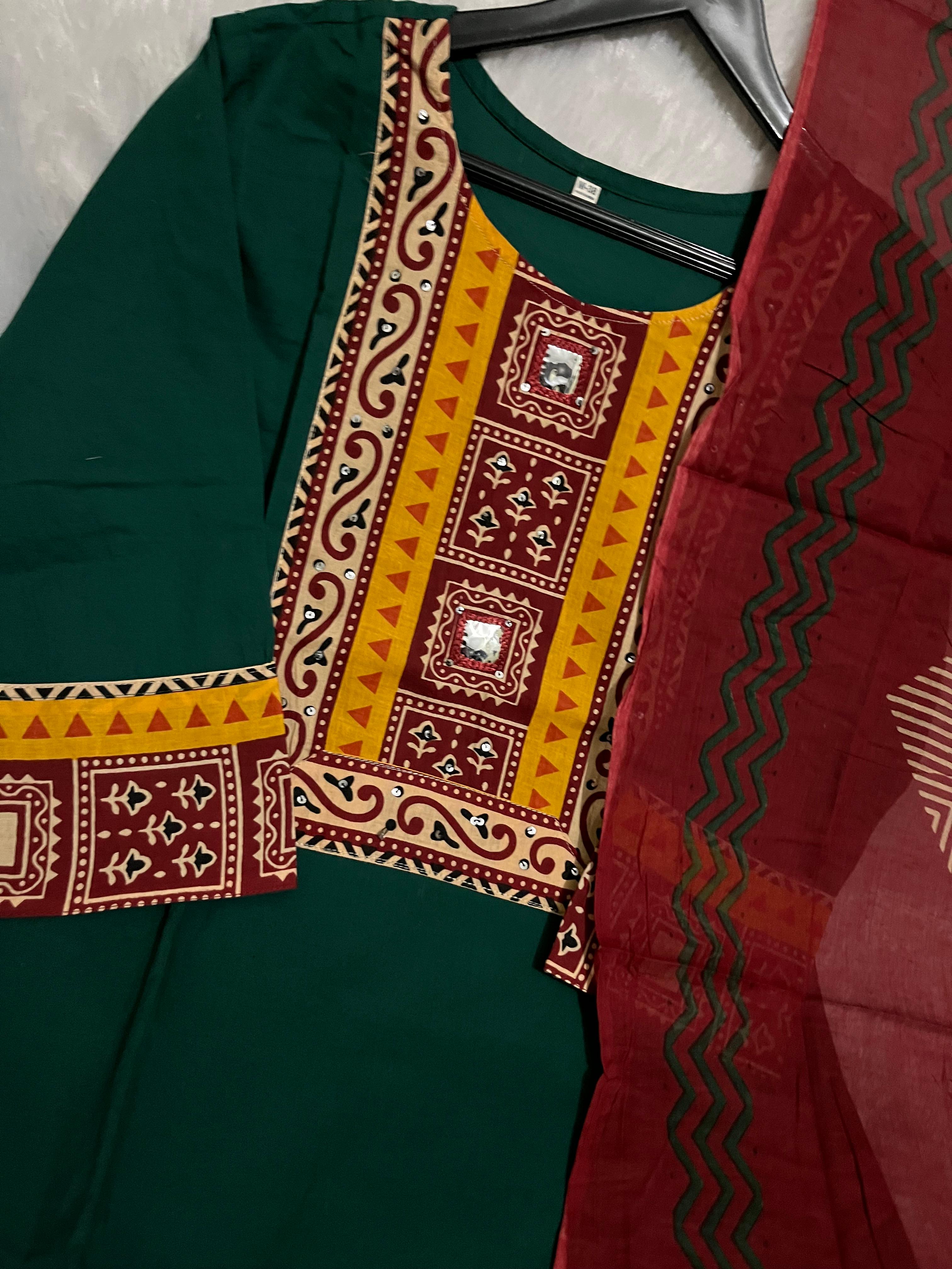 Haritva Handcrafted Pure Cotton Kurti Pant Dupatta Set