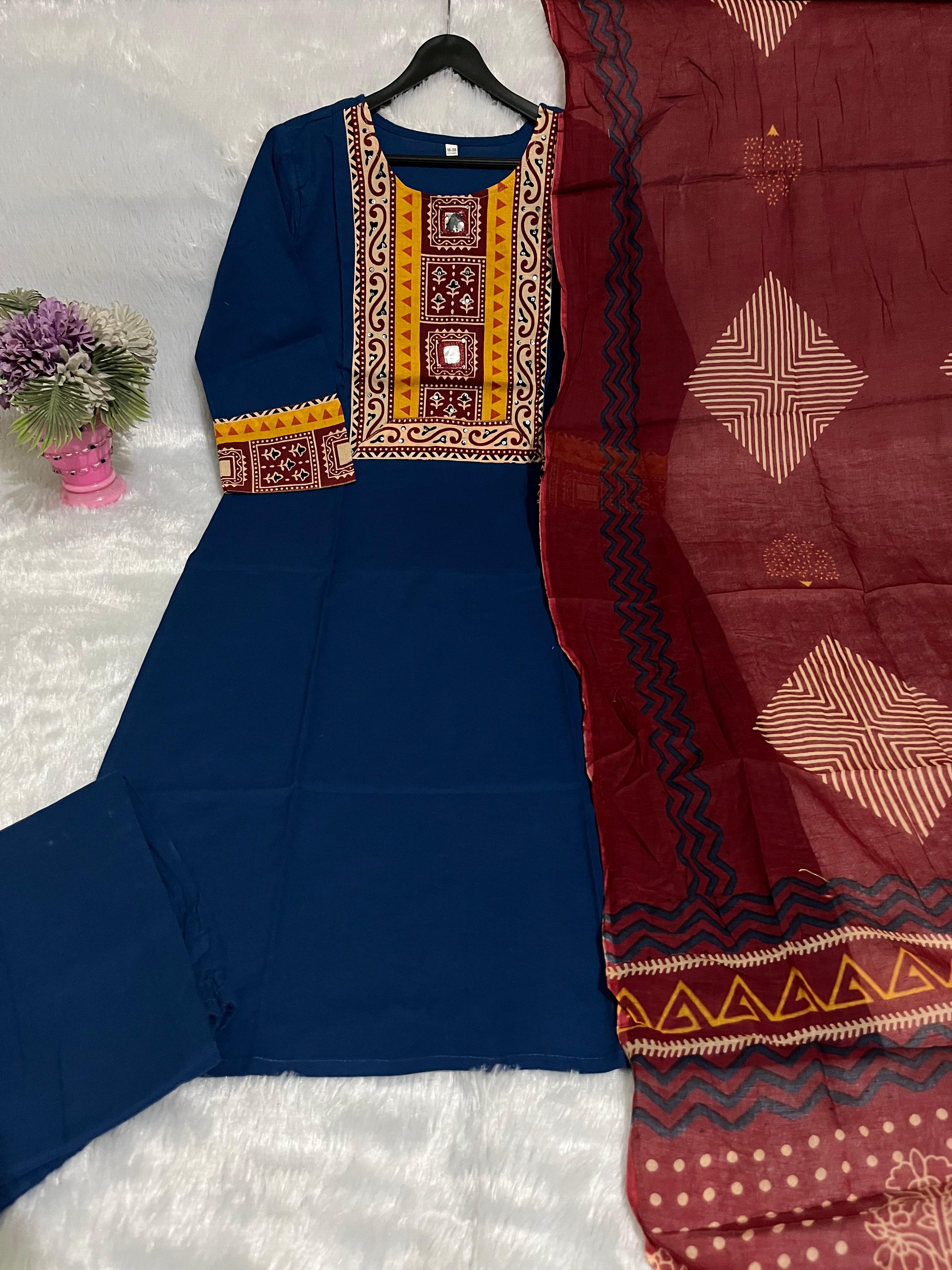 Haritva Handcrafted Pure Cotton Kurti Pant Dupatta Set