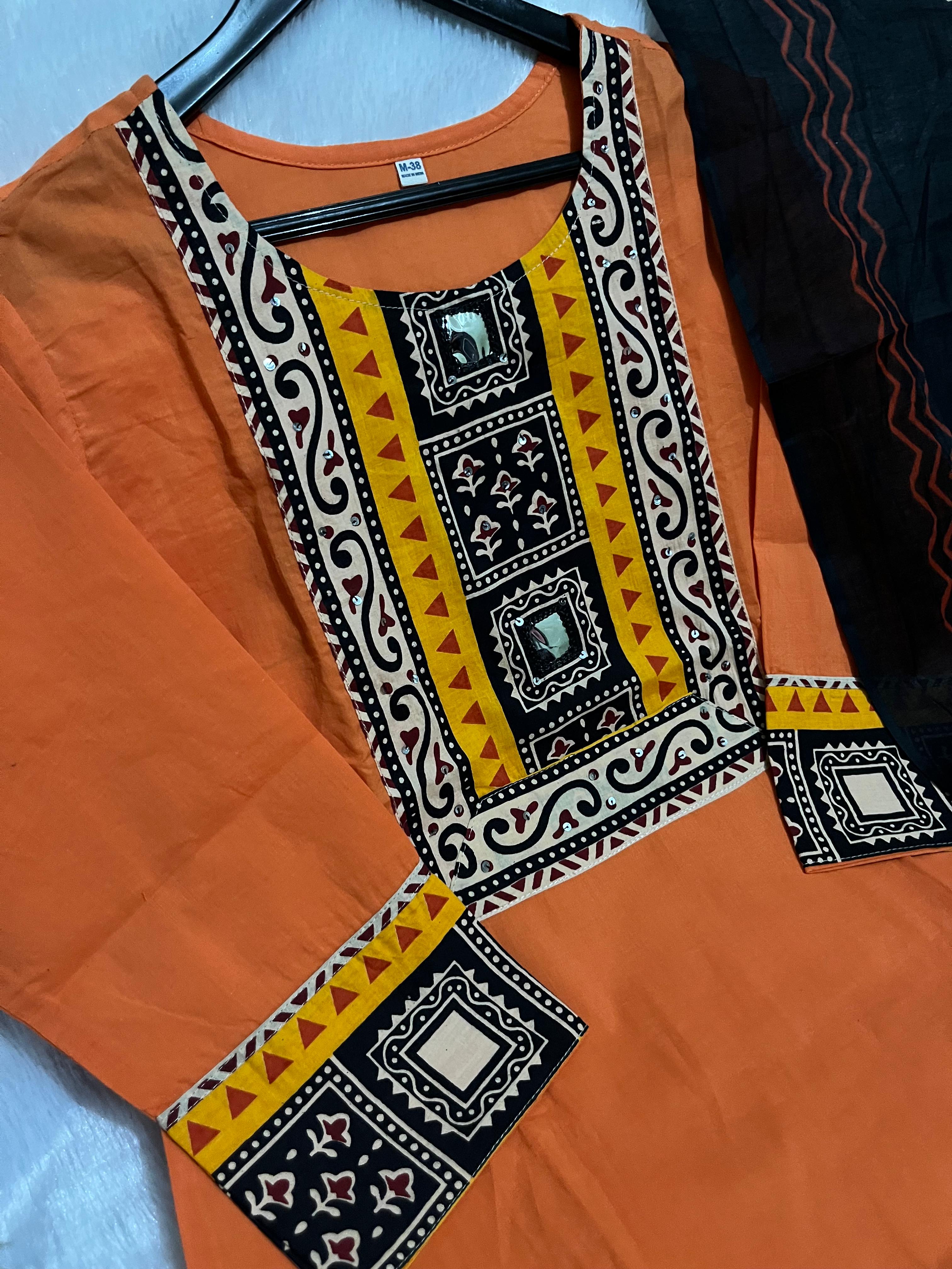 Haritva Handcrafted Pure Cotton Kurti Pant Dupatta Set