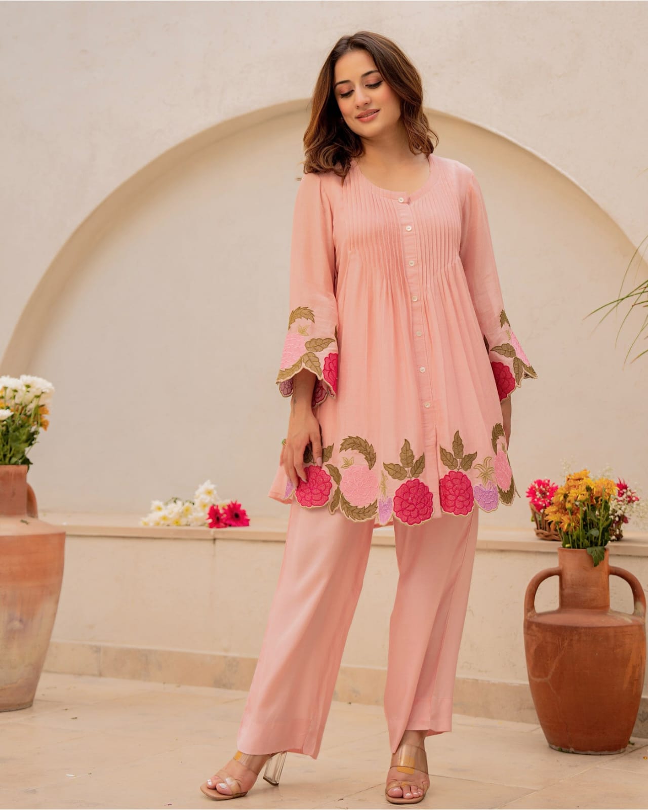Peach Aarya Cotton Co-Ord Set
