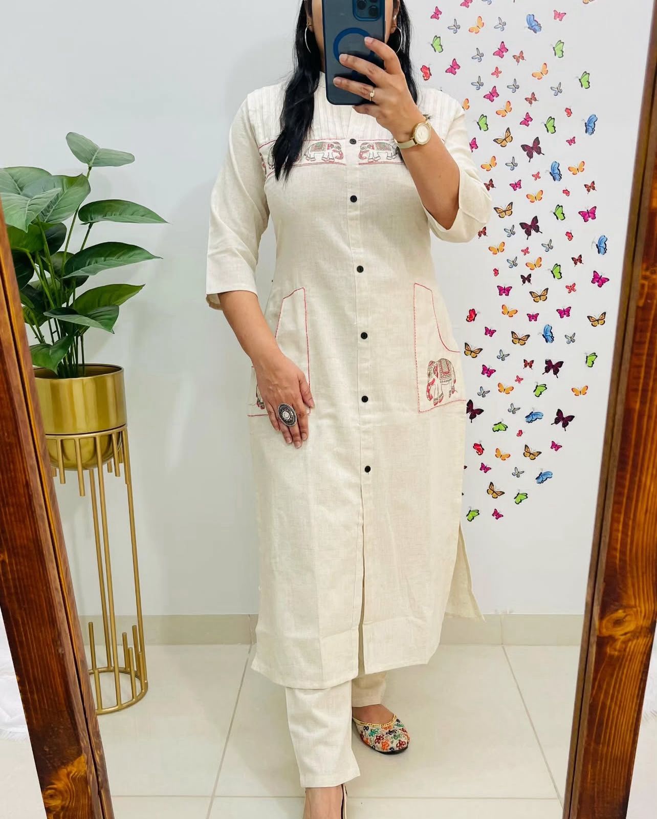 Karmika White Cotton Embroidered Kurti Pant Set