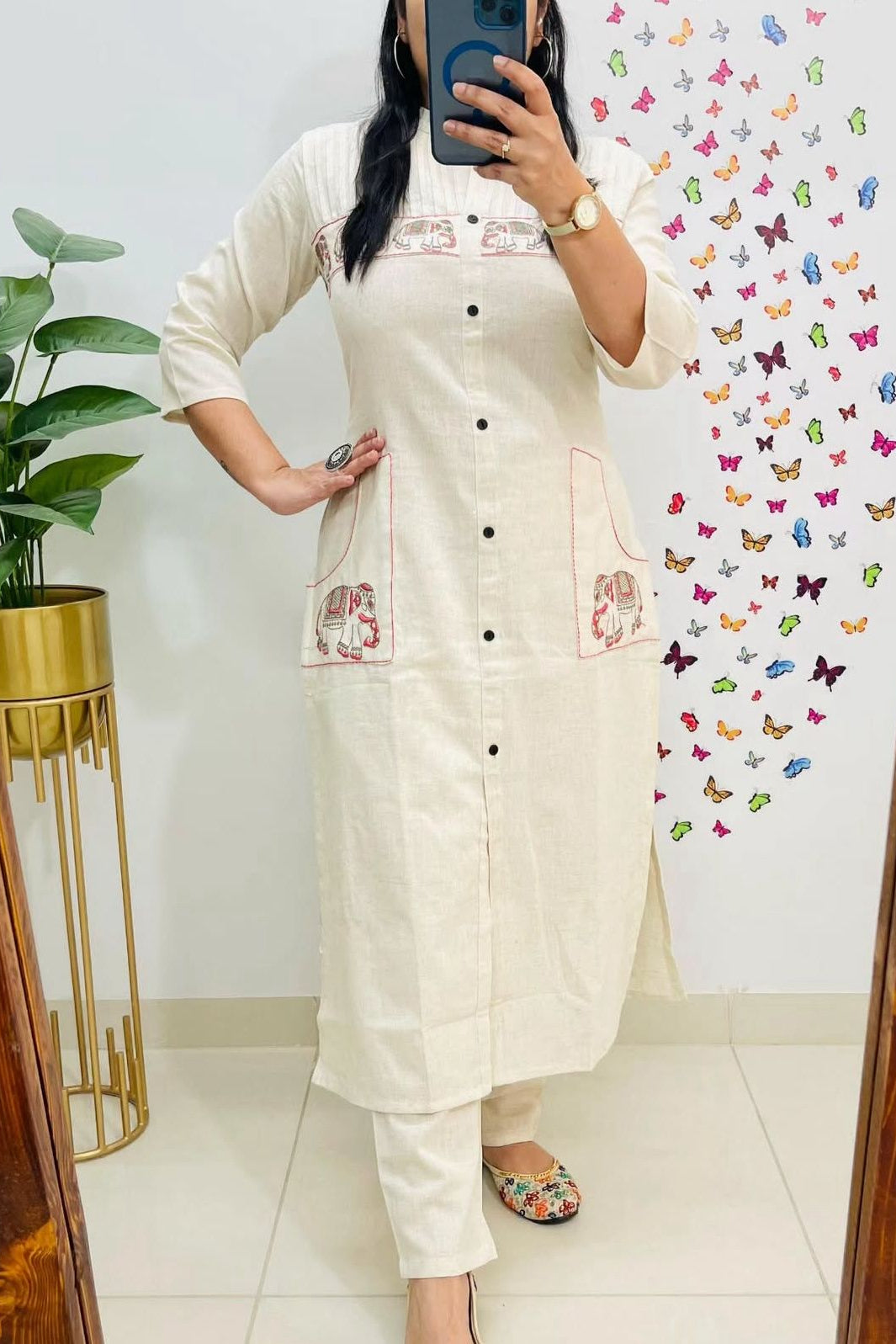 Karmika White Cotton Embroidered Kurti Pant Set