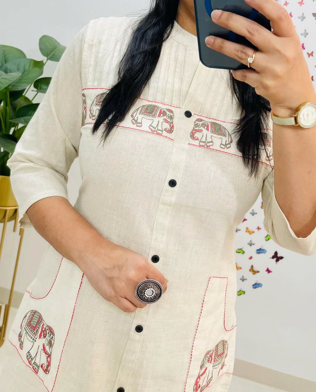 Karmika White Cotton Embroidered Kurti Pant Set