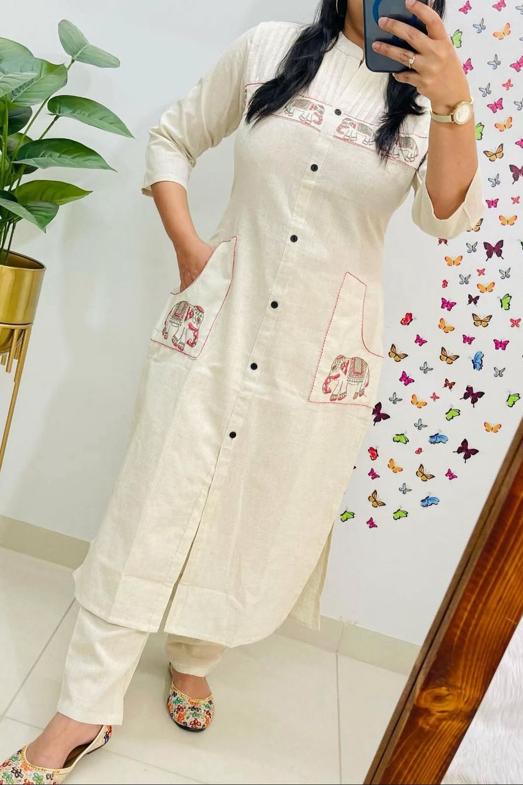 Karmika White Cotton Embroidered Kurti Pant Set