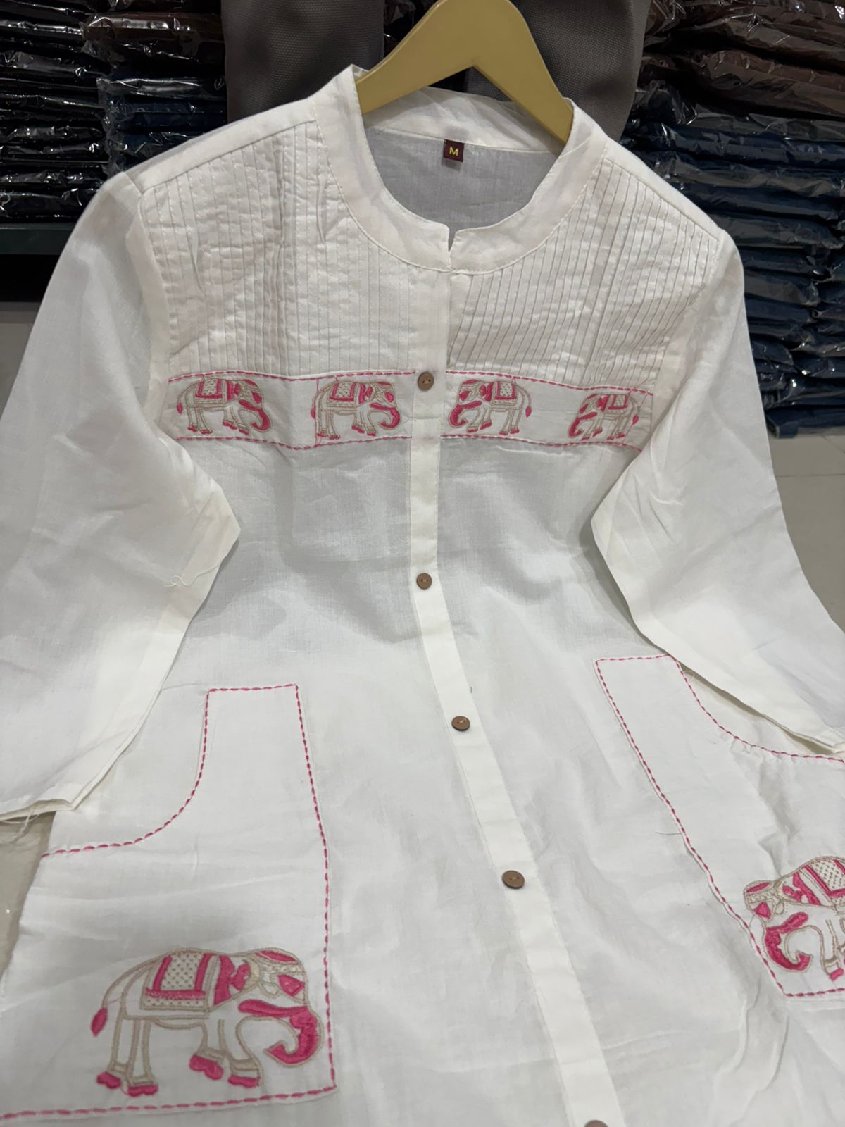 Karmika White Cotton Embroidered Kurti Pant Set