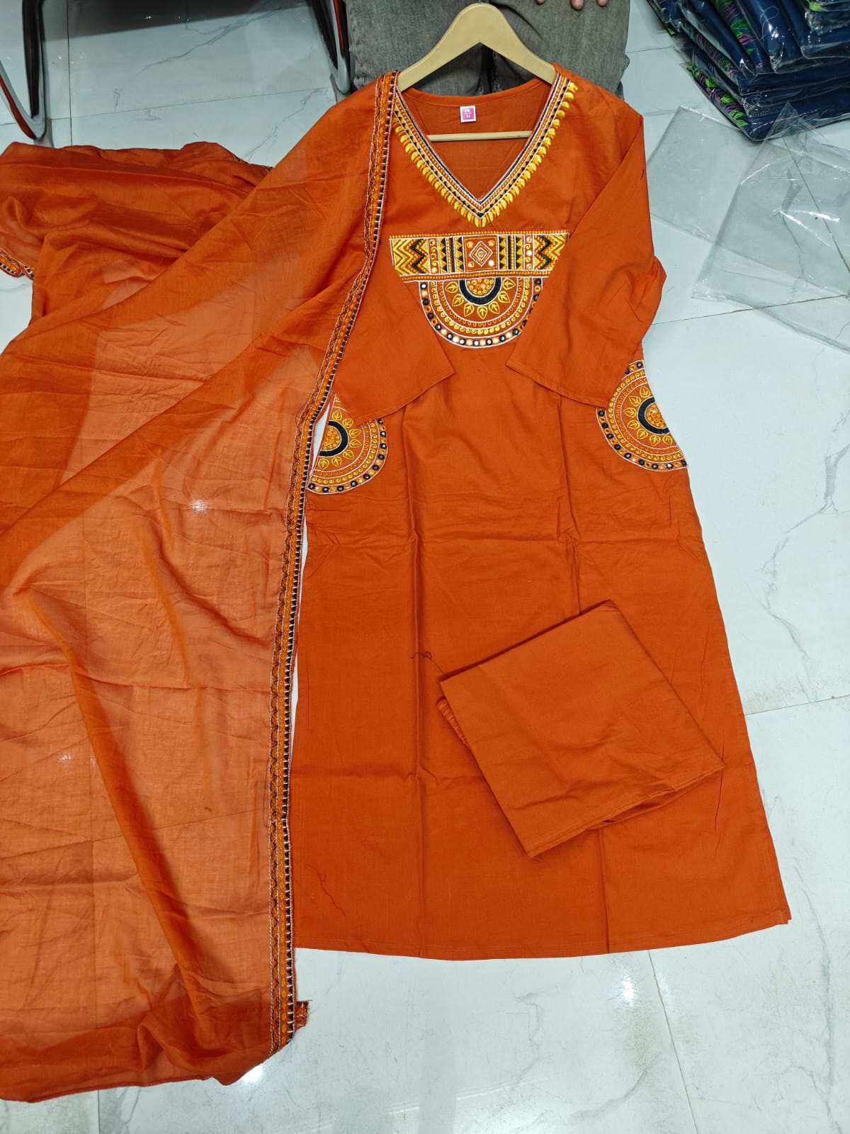 New Launch Puri Cotton Kurti Pant Dupatta Set