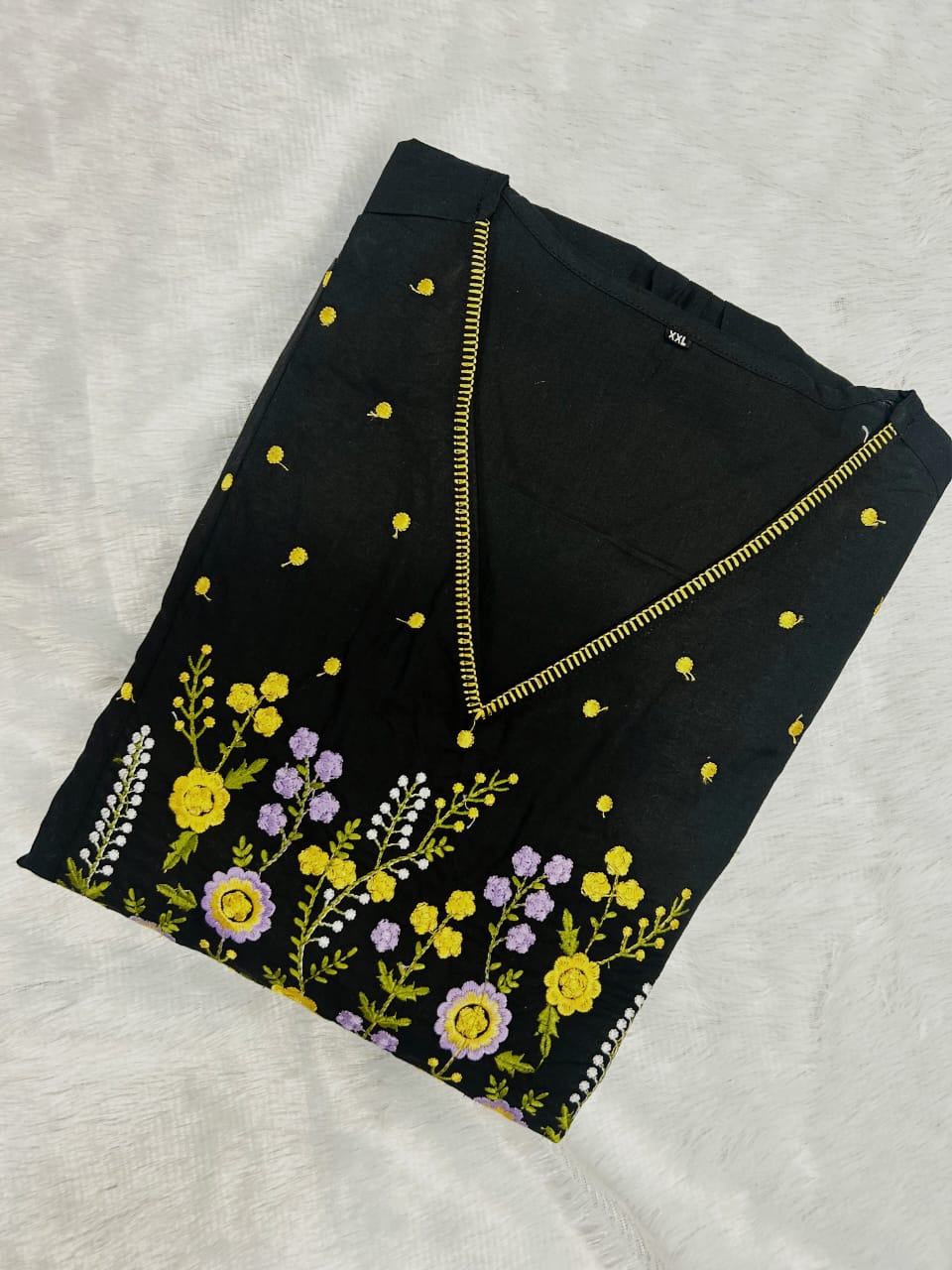 Zariya Black Embroidered Anarkali Cotton Suit Set