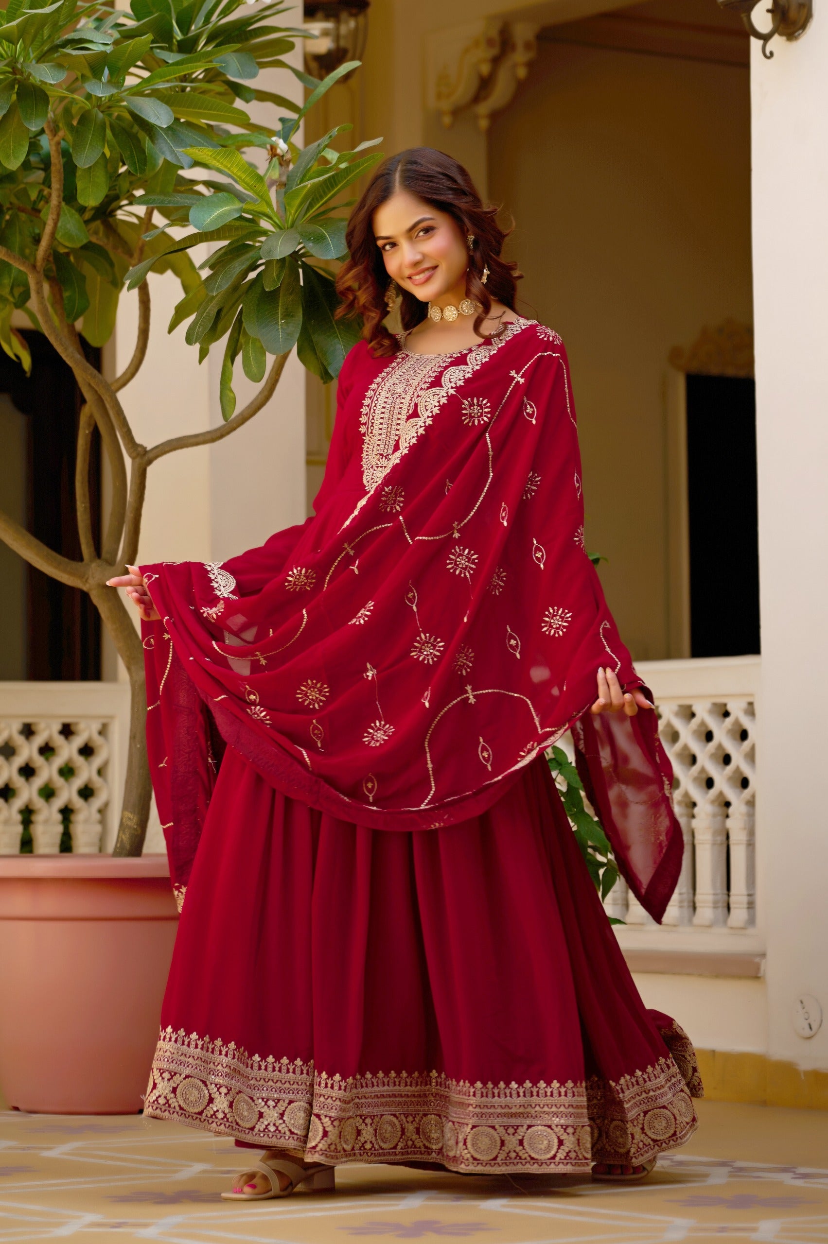 Ruhani Maroon Anarkali Gown Set