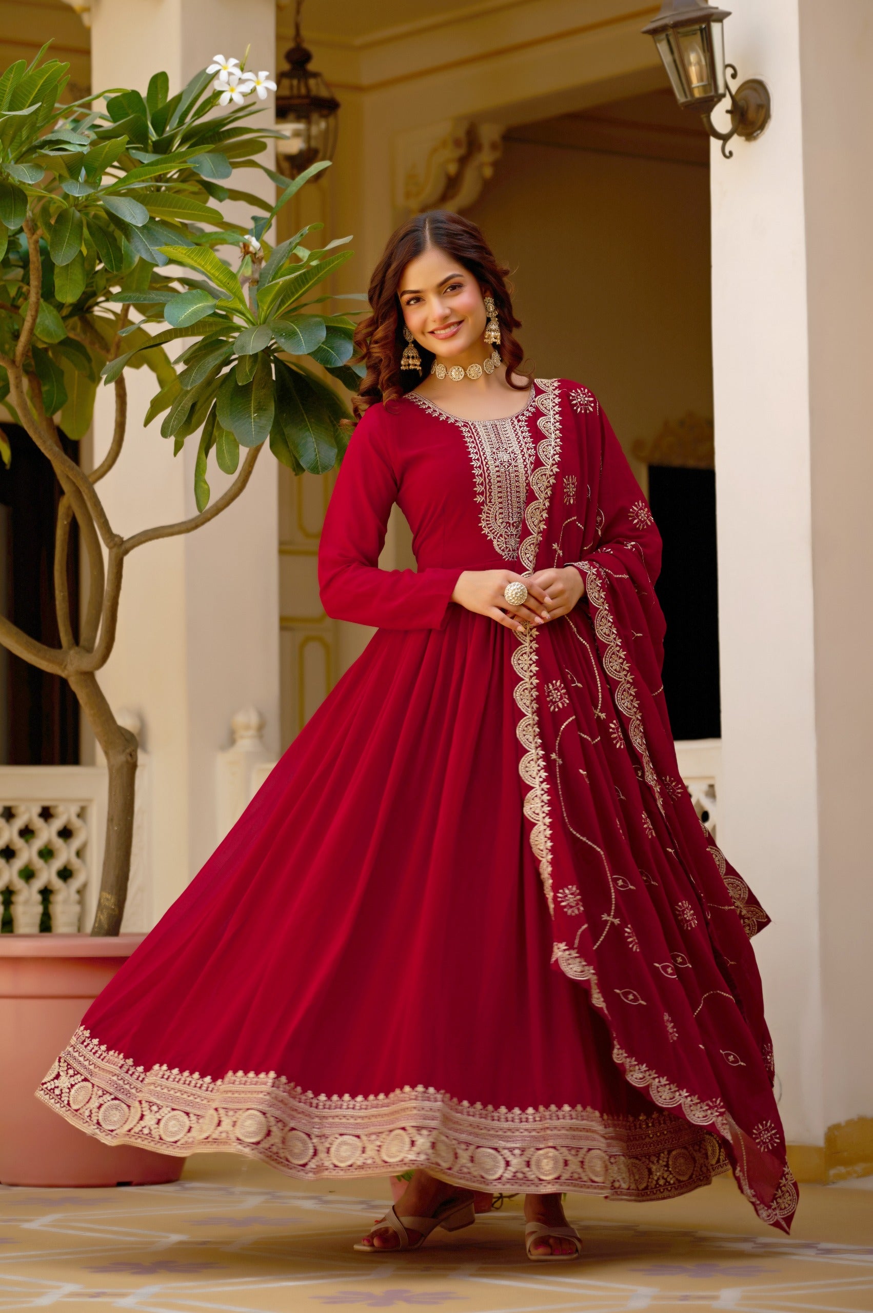 Ruhani Maroon Anarkali Gown Set
