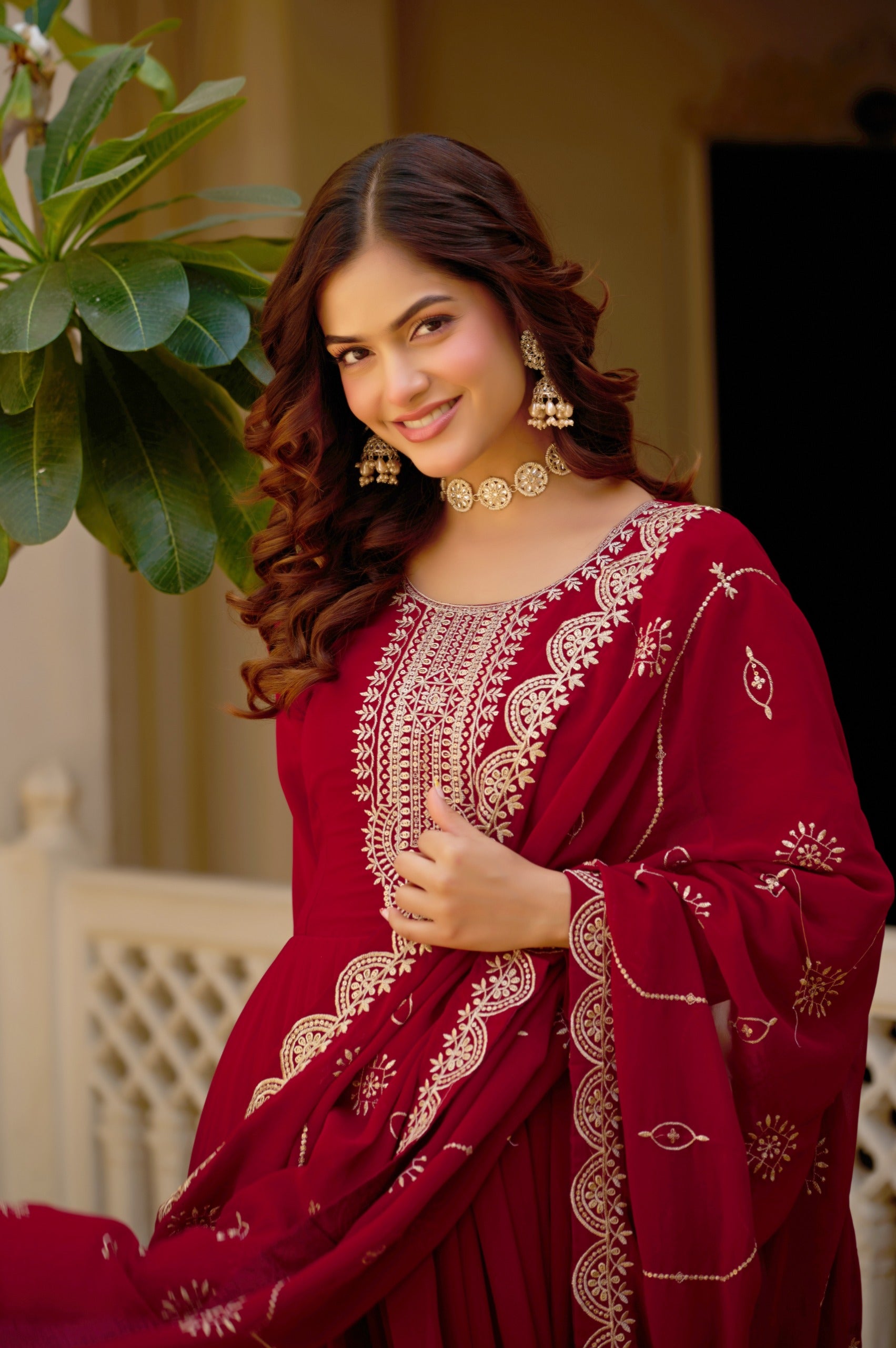 Ruhani Maroon Anarkali Gown Set