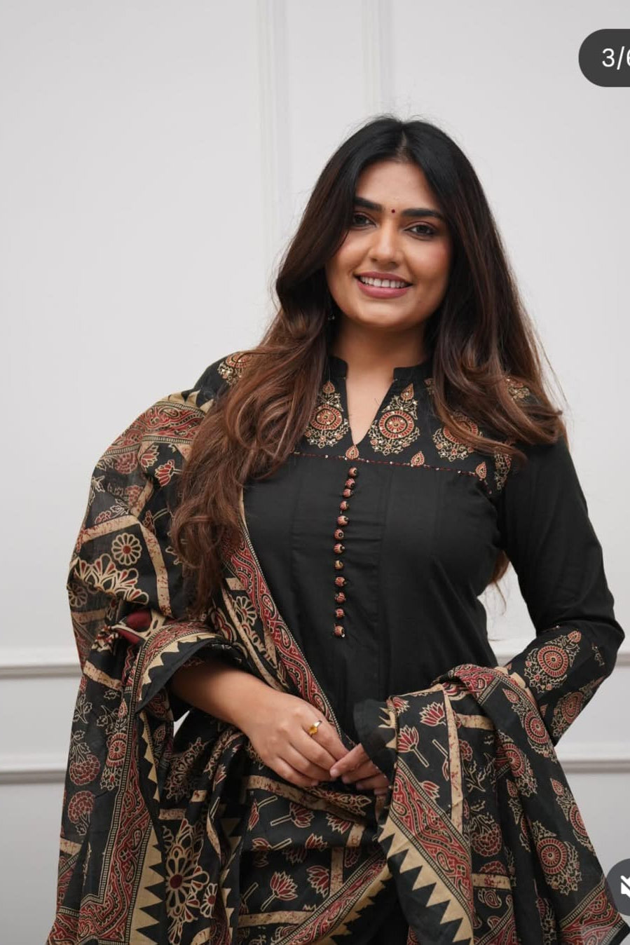 Black Katha Work Anarkali Kurta Set