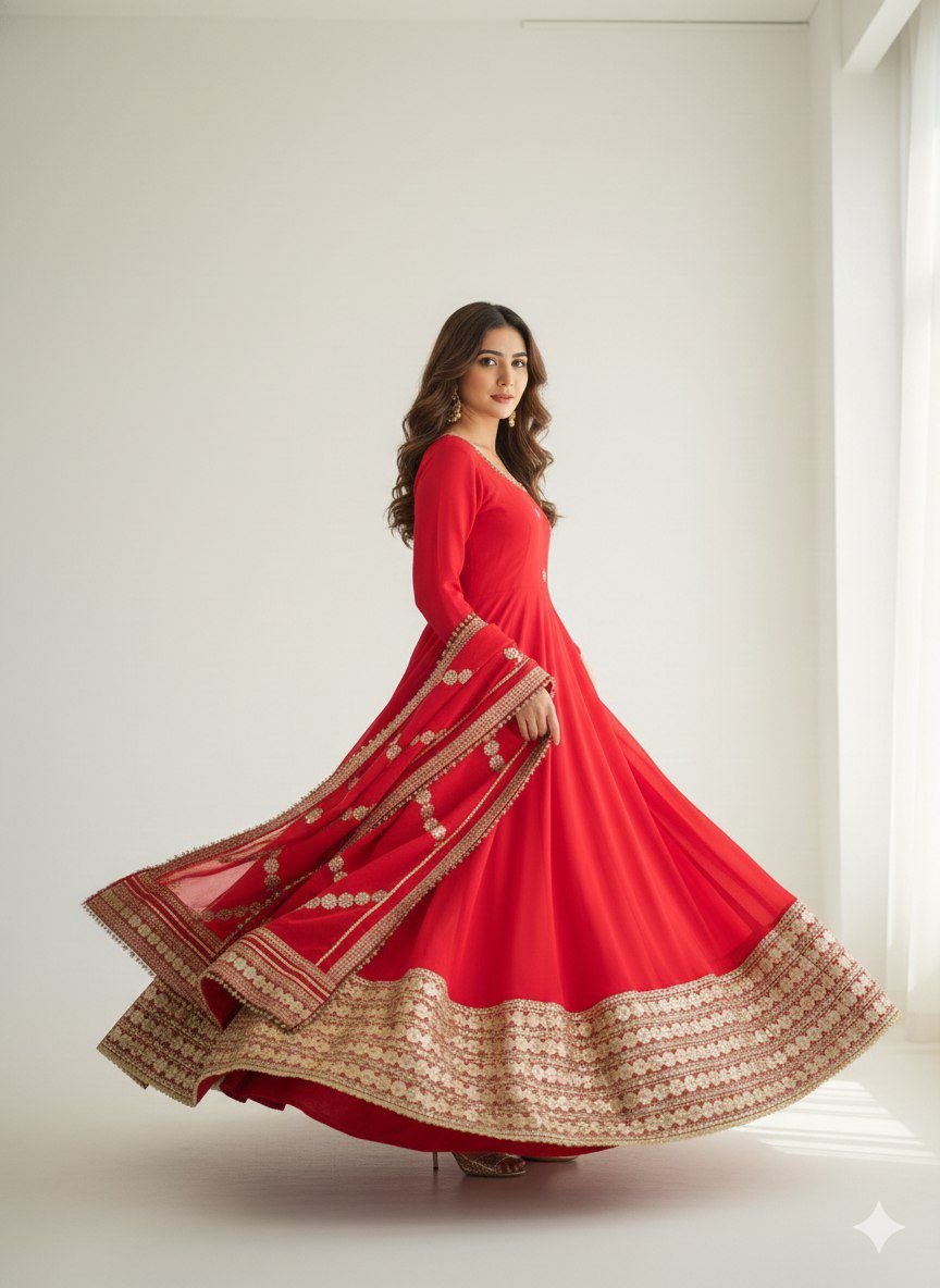 Agniraaj Chinon Silk Anarkali Set