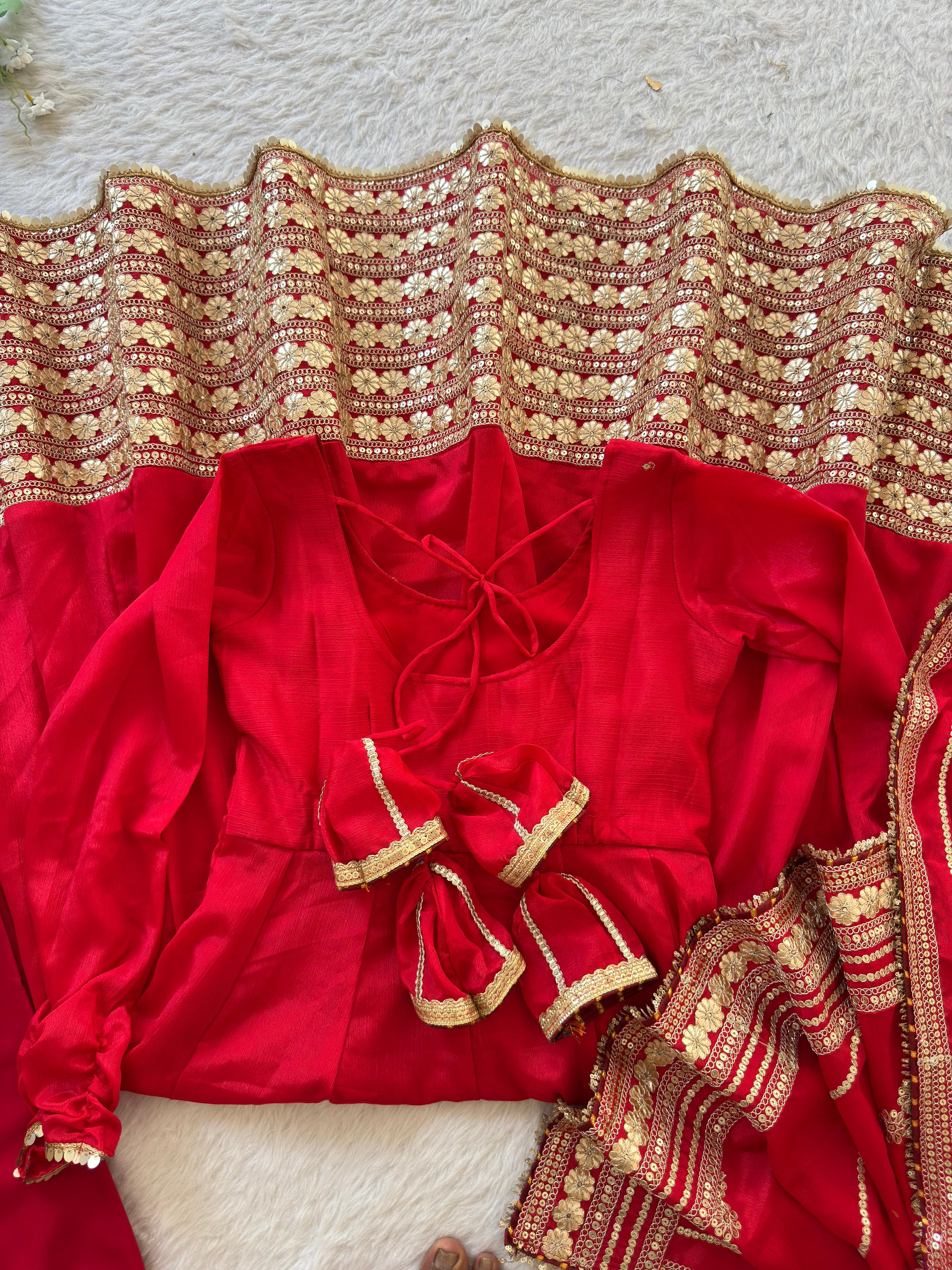 Agniraaj Chinon Silk Anarkali Set