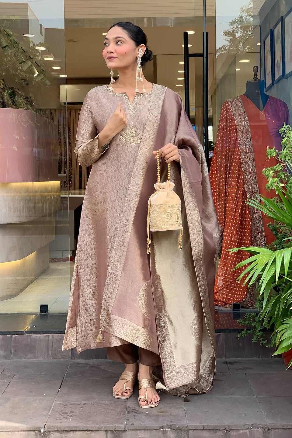 New Launch Kaalika Zari Weave Glass Tissue Suit Set