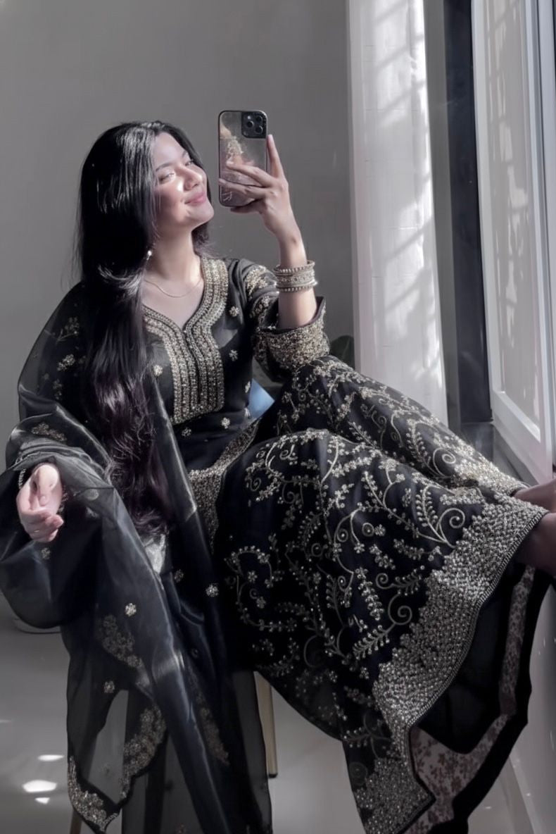 Noor Mahira Midnight Zari Plazo Set