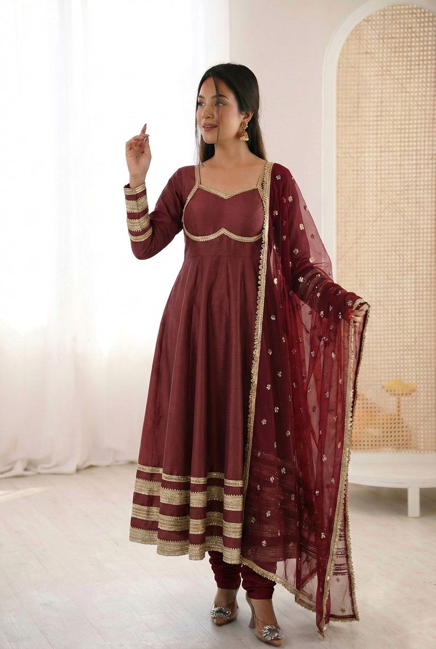 Shwetika Heavy Lace Anarkali Set – Maroon