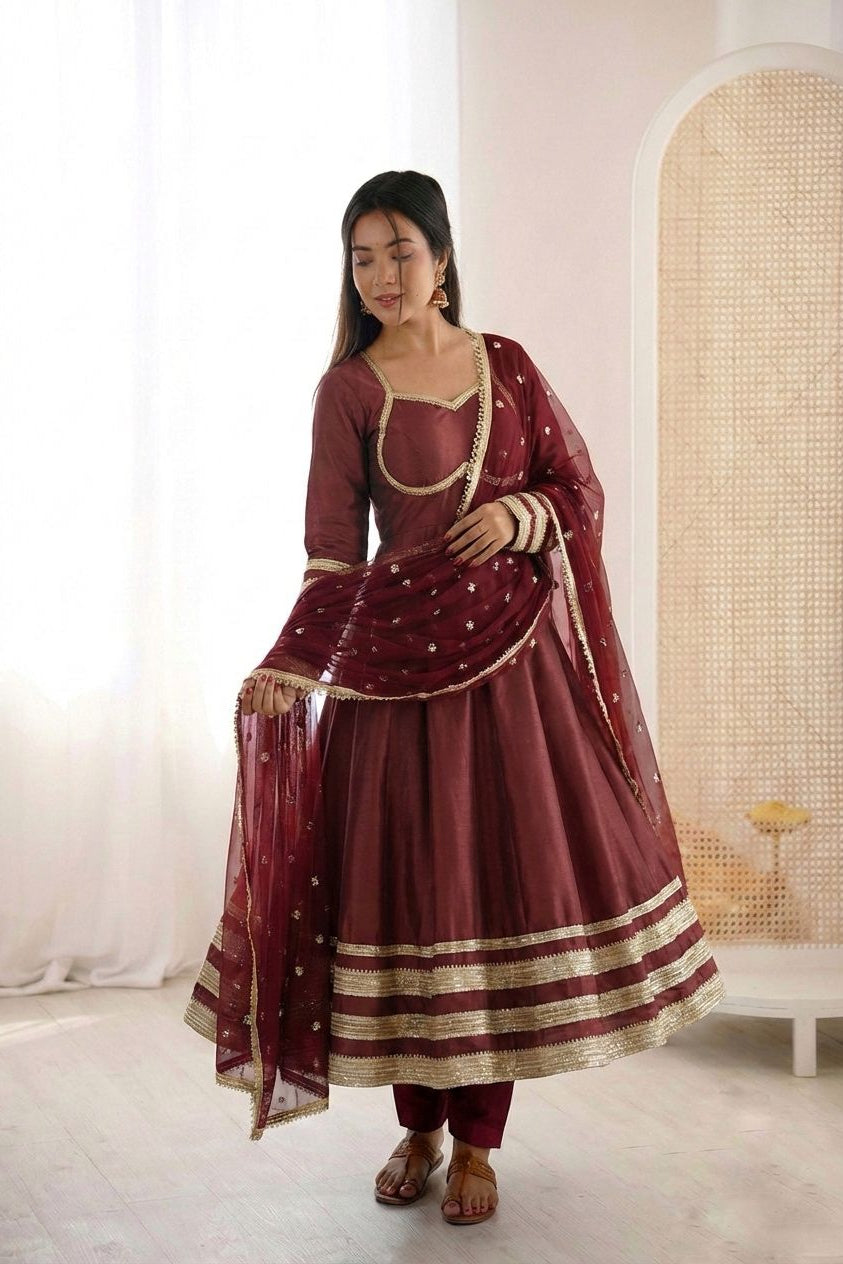 Shwetika Heavy Lace Anarkali Set – Maroon