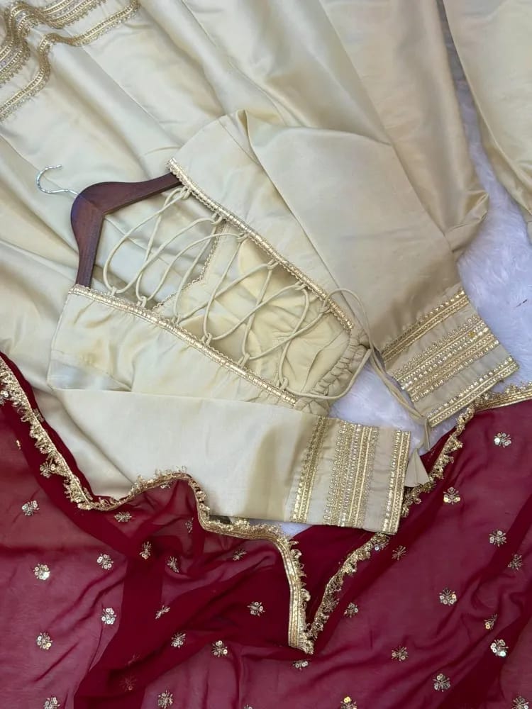 Shwetika Heavy Lace Anarkali Set – Beige