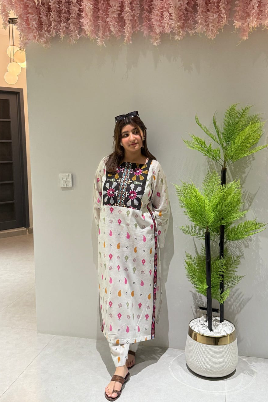 New Launch Embroidered Cotton Kurti Palazzo Set