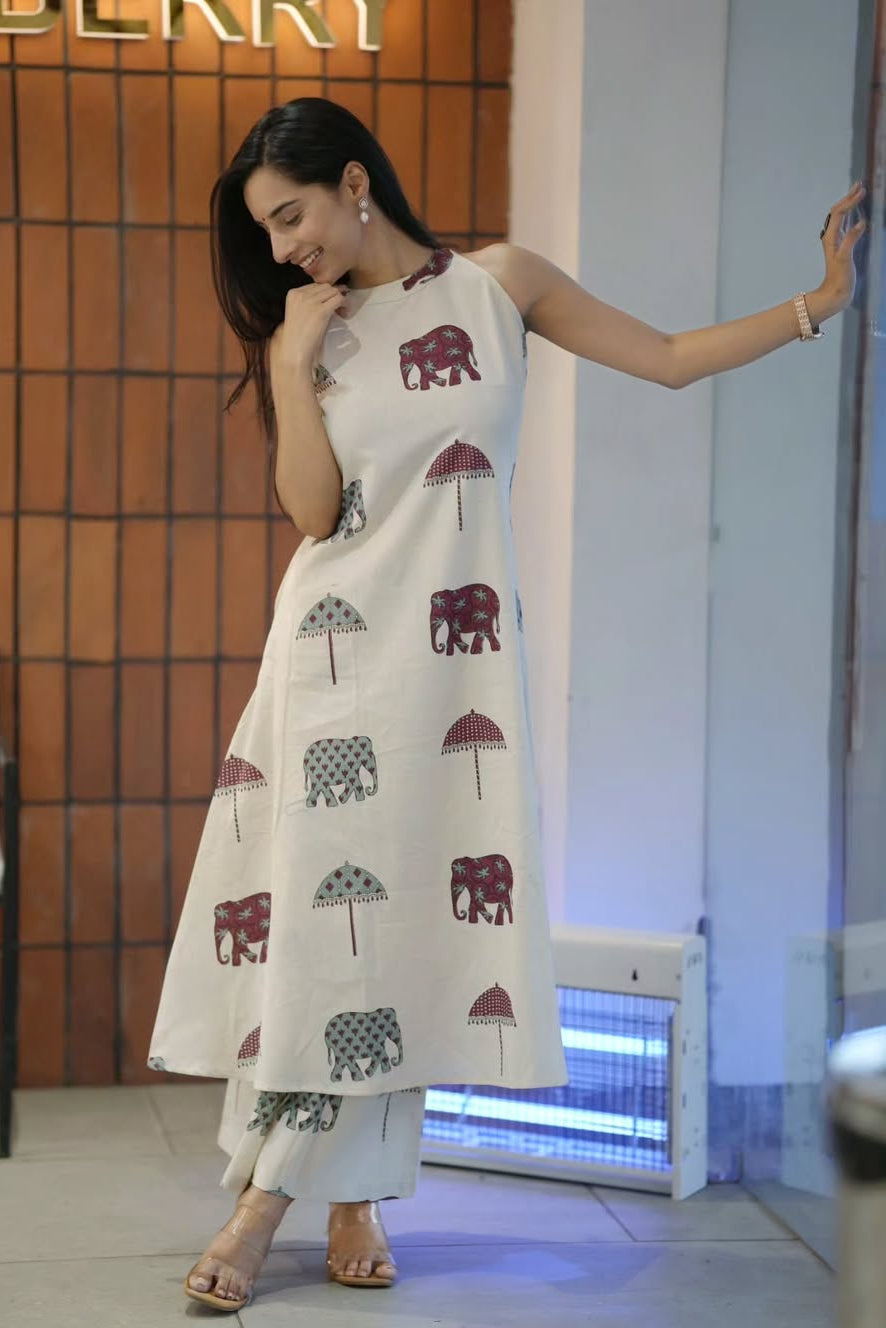 Floral Cotton Kurti Palazzo Co-ord Set