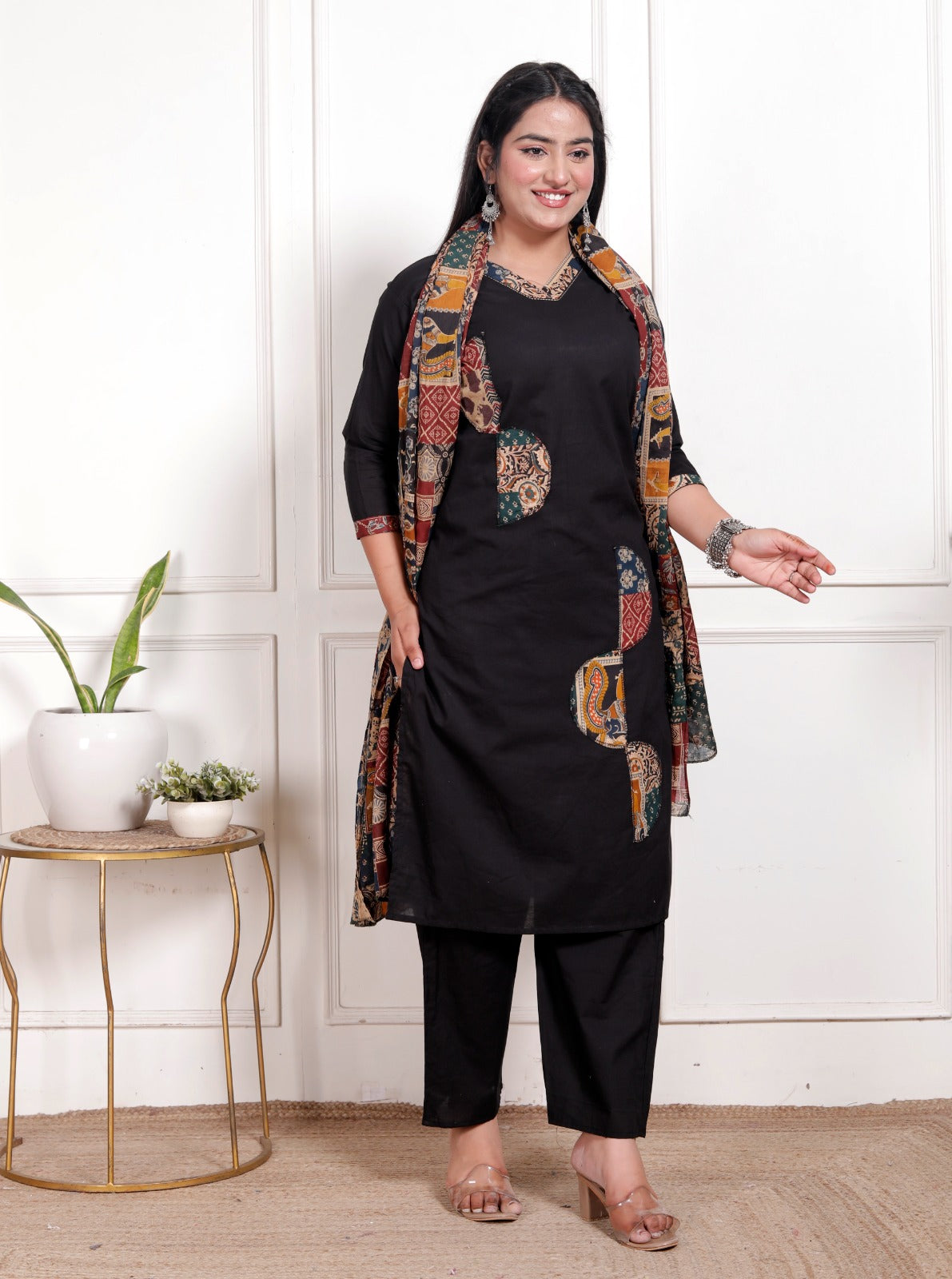 Kaashika Patchwork Cotton Kurta Pant Dupatta Set
