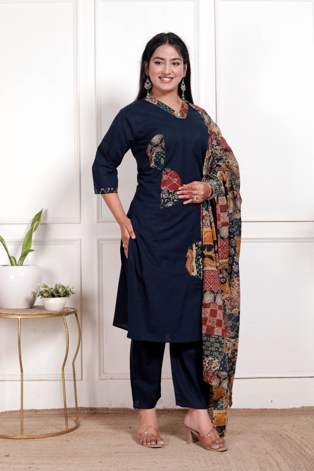 Kaashika Patchwork Cotton Kurta Pant Dupatta Set