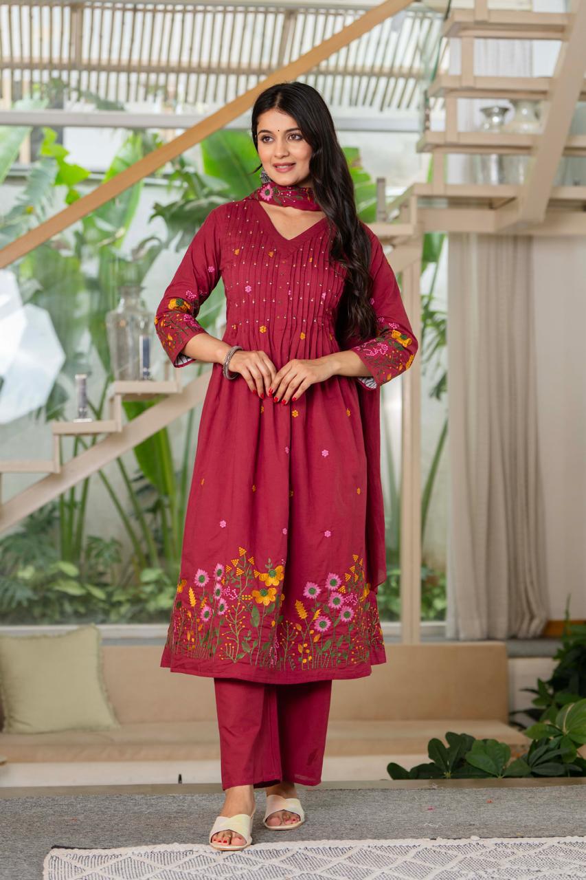 New Launch Anarkali Cotton Suit Set
