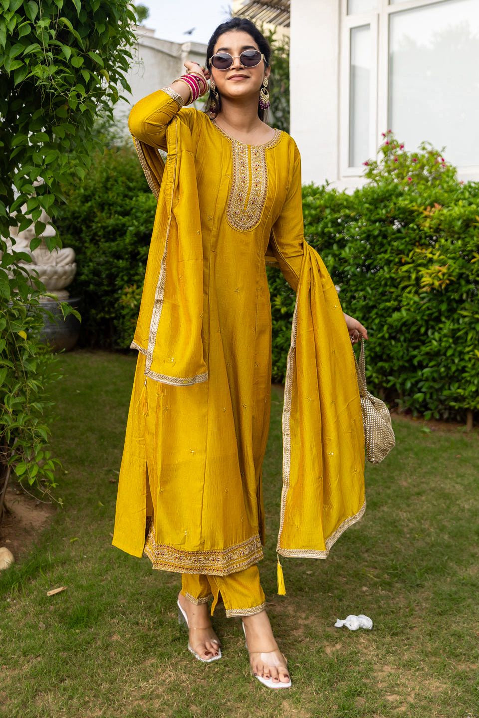 Meherva Vichitra Silk Anarkali Suit Set