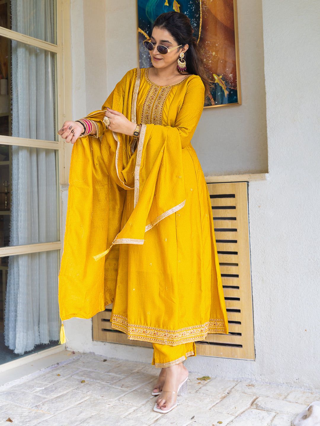 Meherva Vichitra Silk Anarkali Suit Set