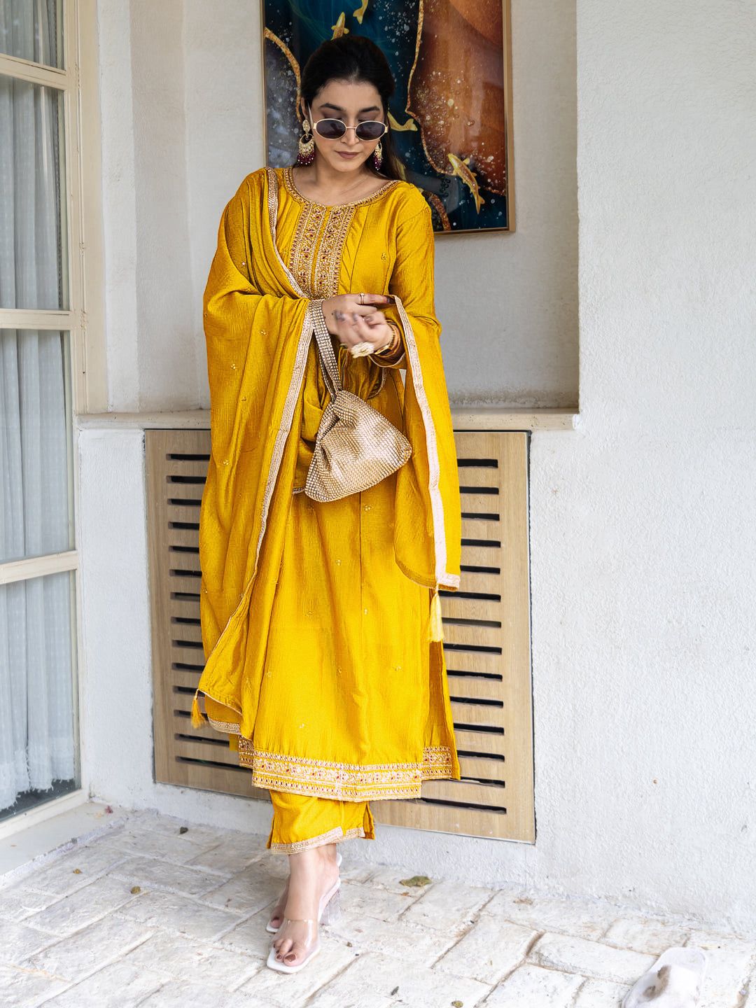 Meherva Vichitra Silk Anarkali Suit Set
