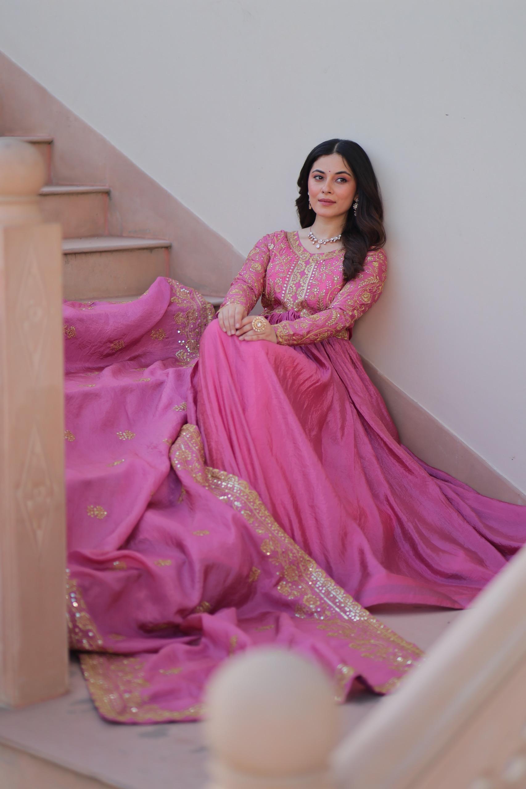 Mehervaani Gold Crush Embroidered Gown Set
