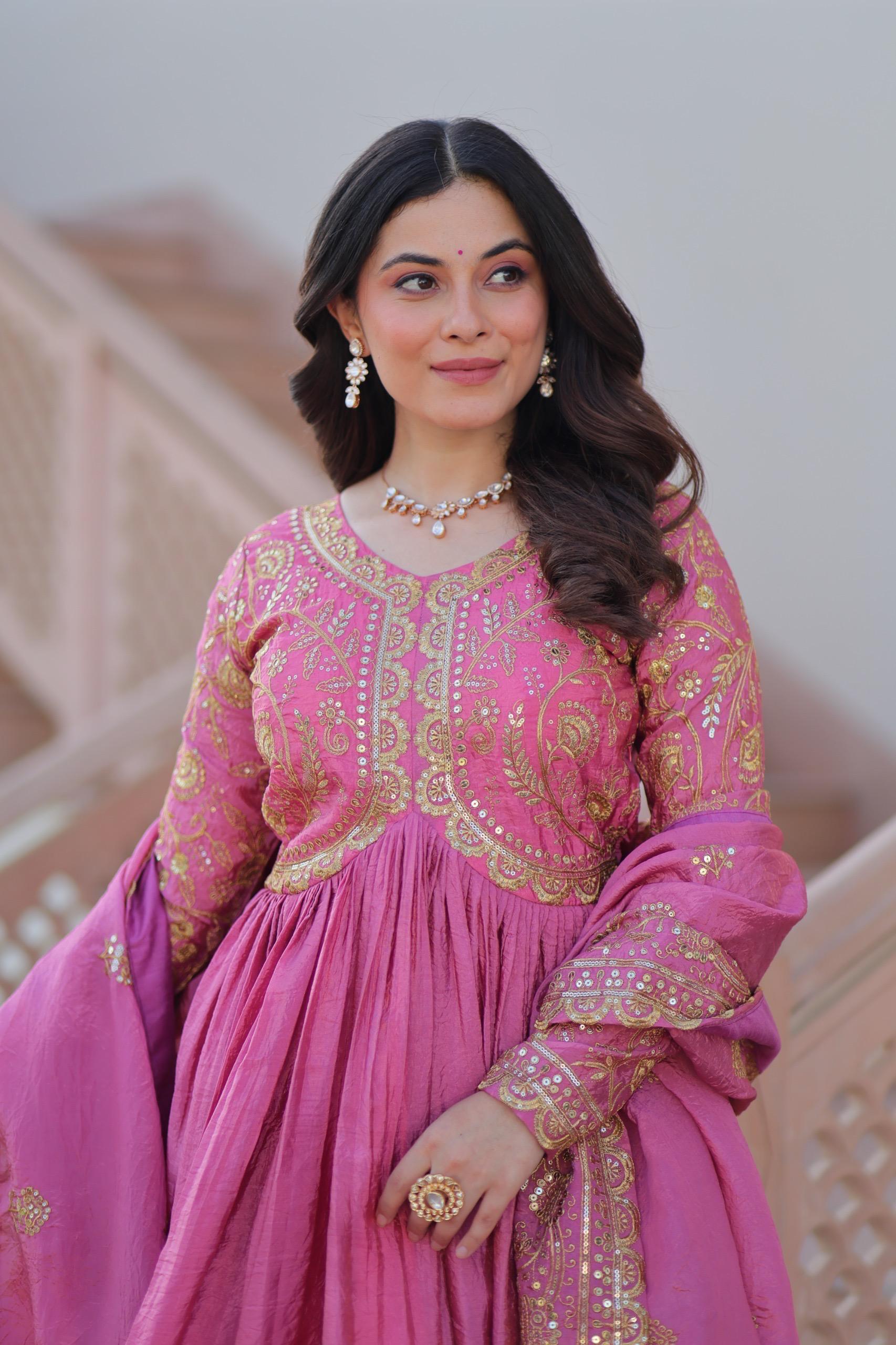 Mehervaani Gold Crush Embroidered Gown Set