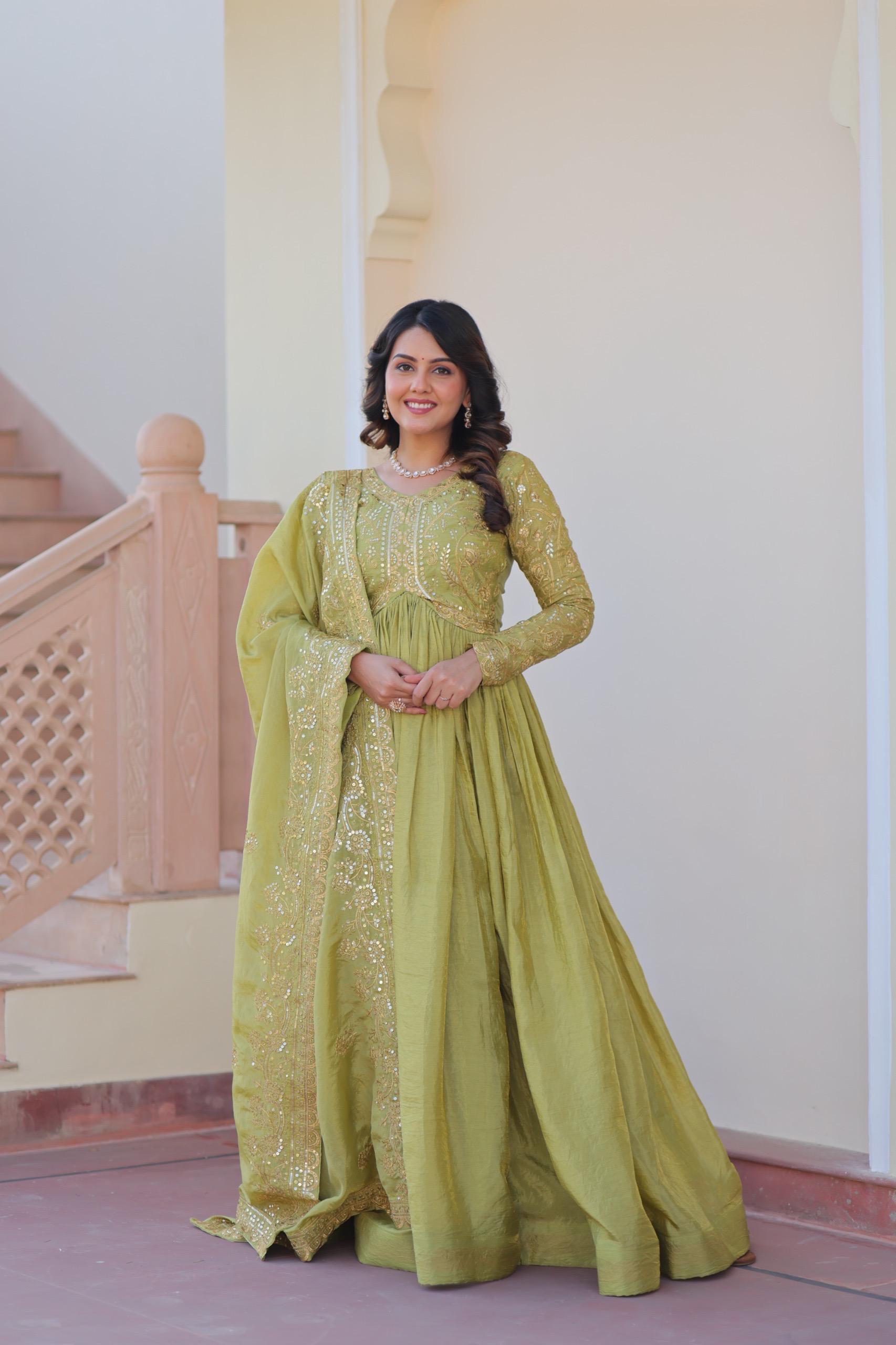 Mehervaani Gold Crush Embroidered Gown Set