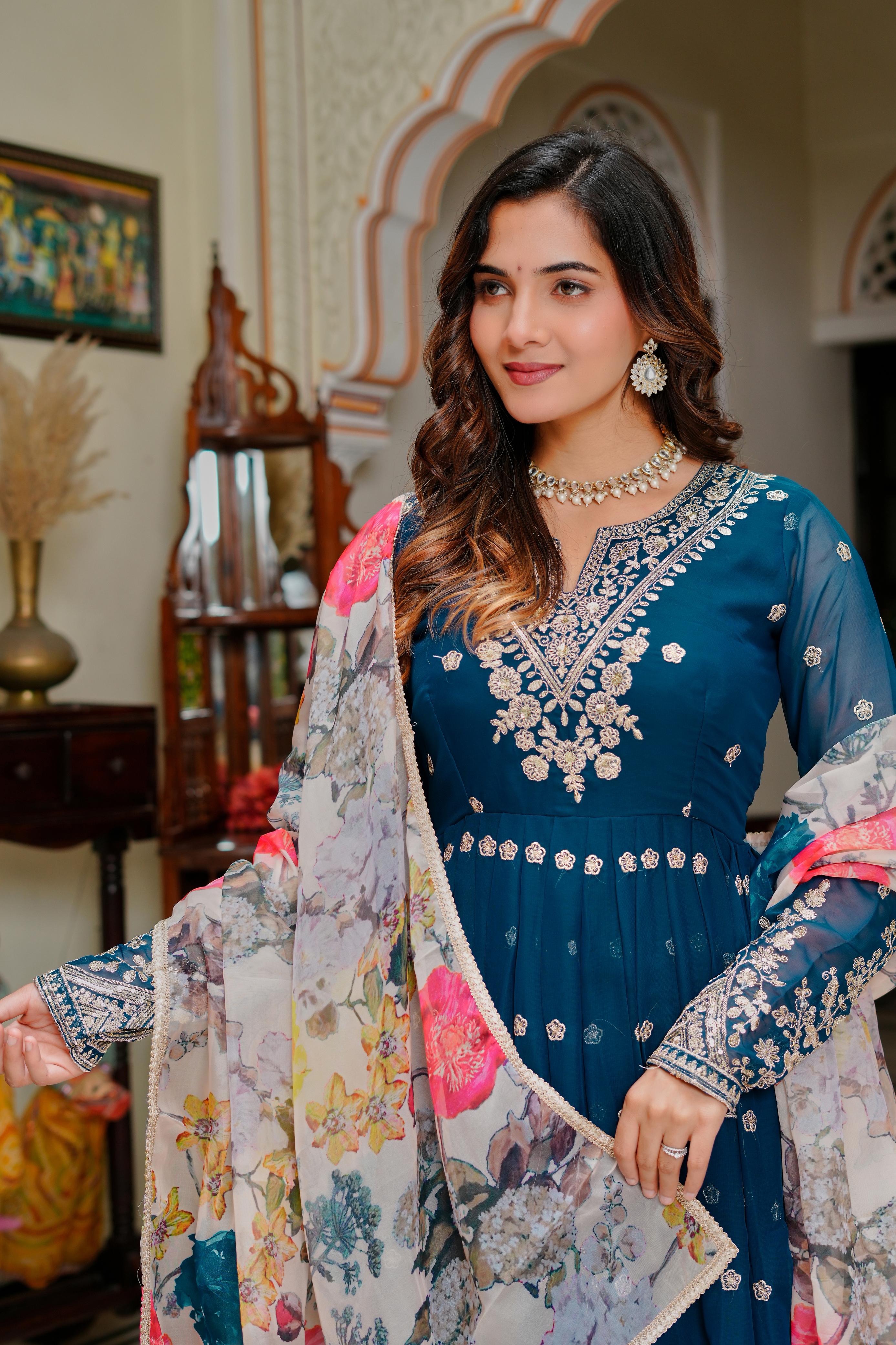 Morvika Georgette Gown Pant Dupatta Set