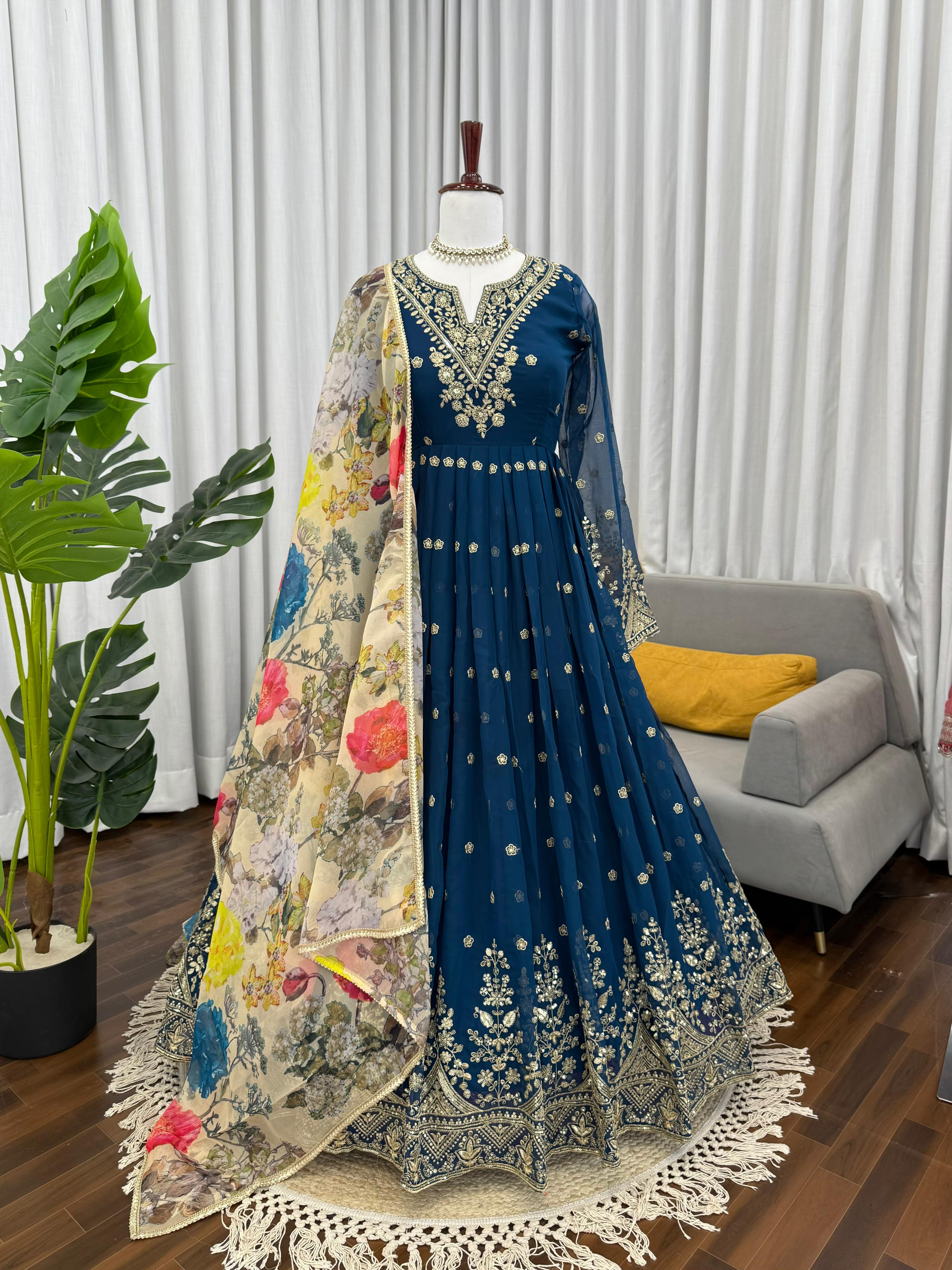 Morvika Georgette Gown Pant Dupatta Set