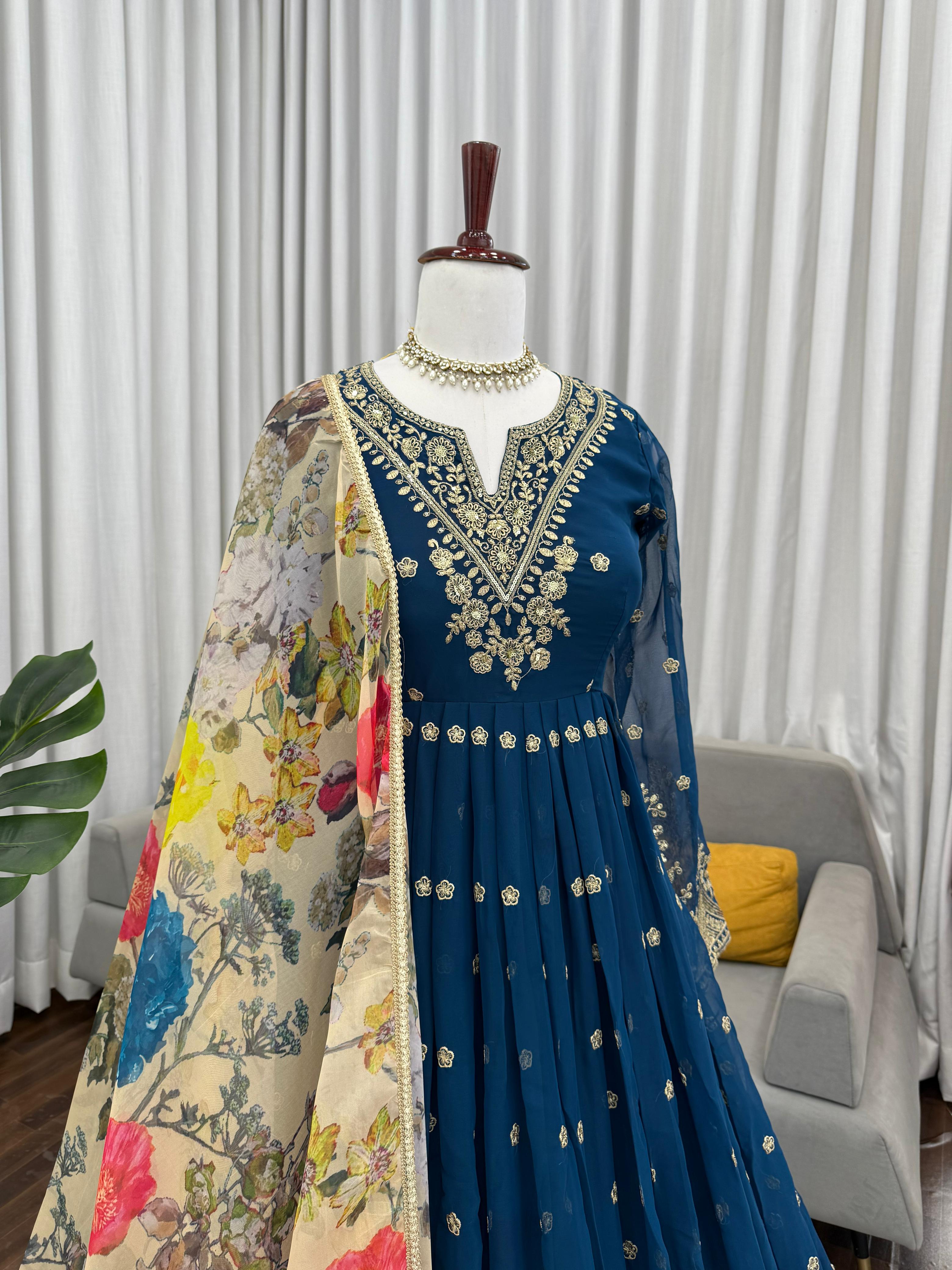 Morvika Georgette Gown Pant Dupatta Set