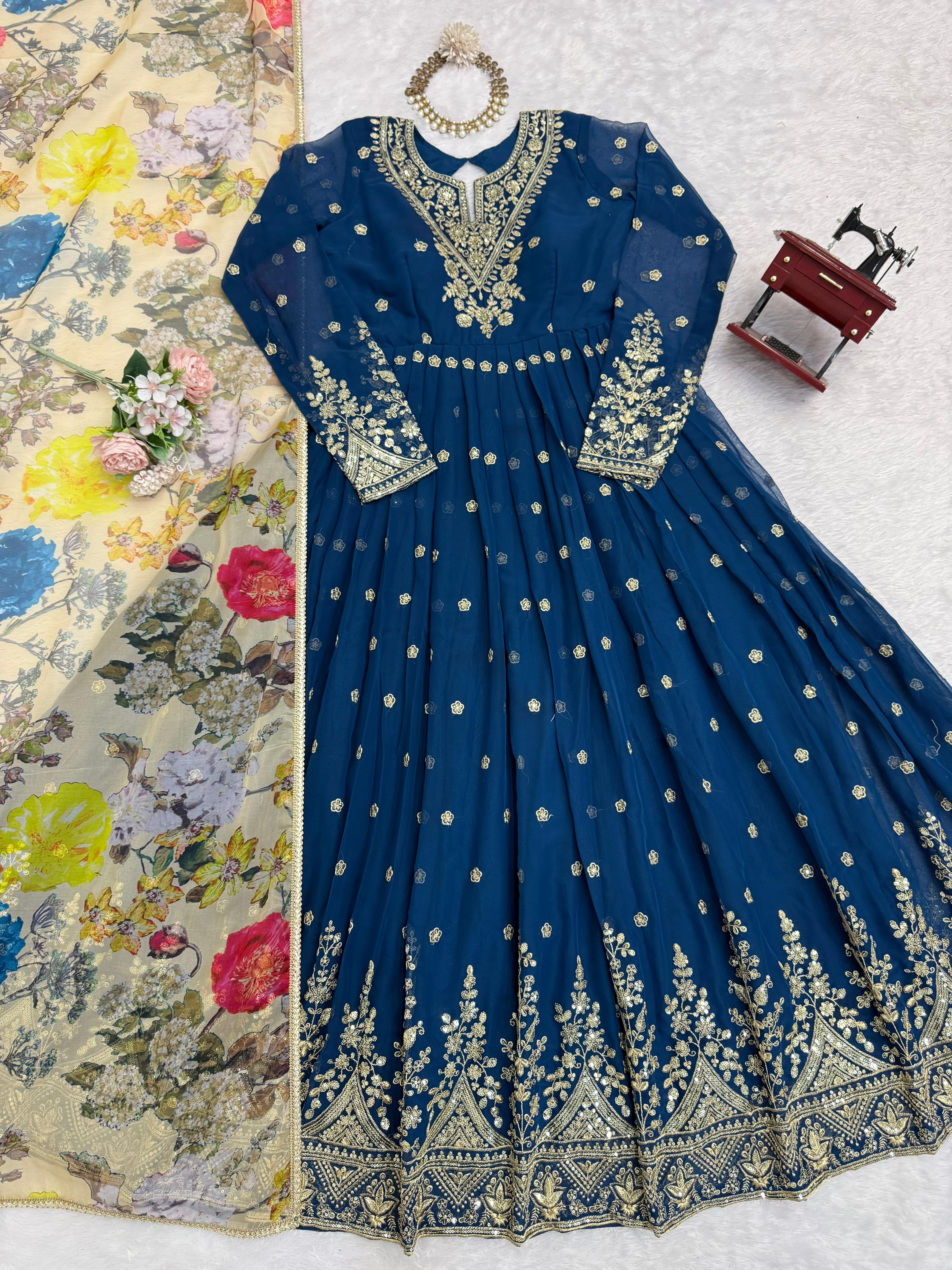 Morvika Georgette Gown Pant Dupatta Set