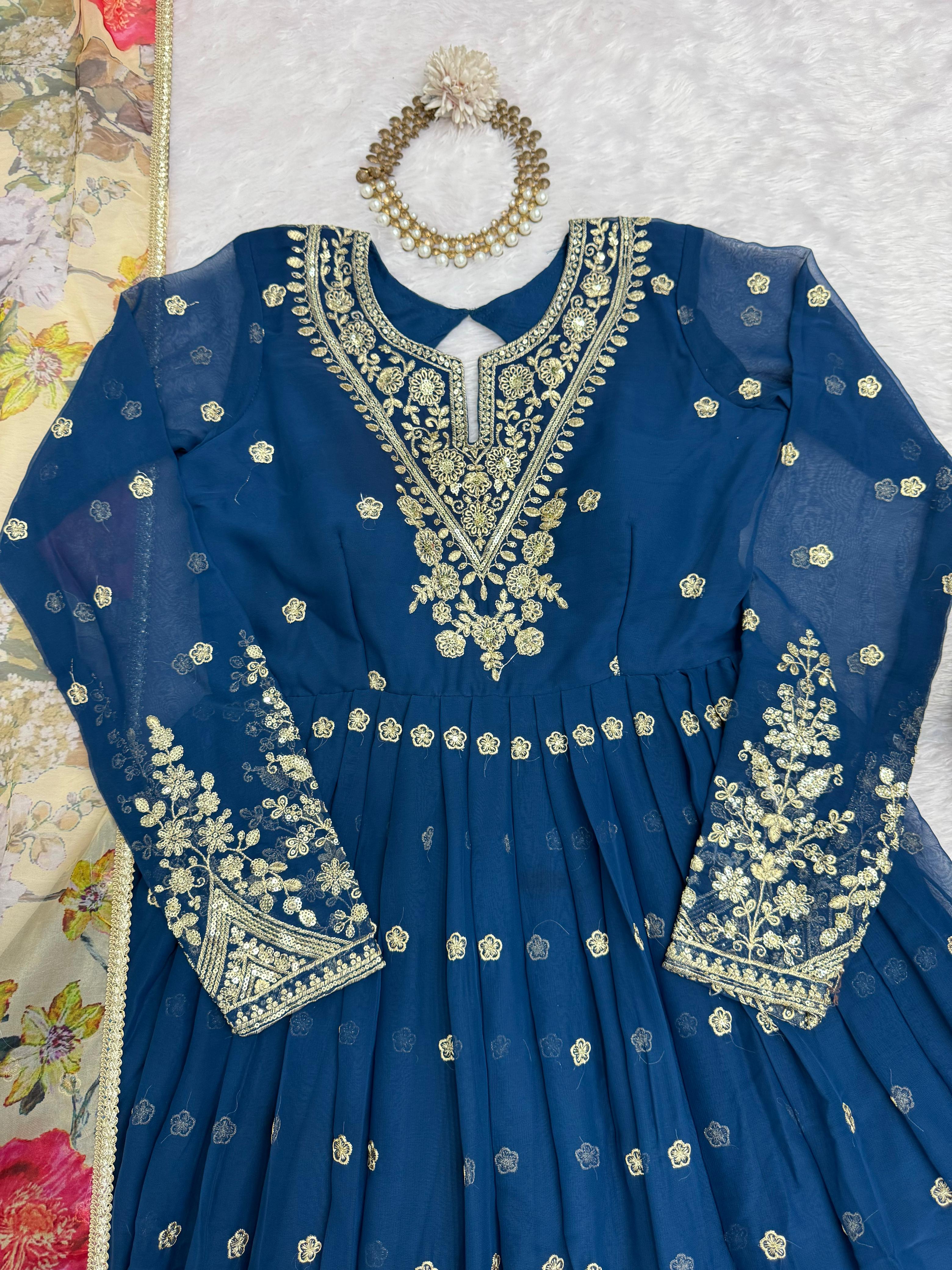 Morvika Georgette Gown Pant Dupatta Set