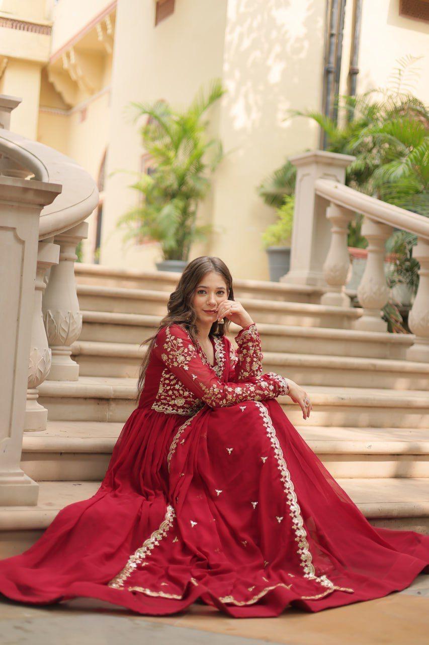Raktima Faux Blooming Embroidered Gown Set
