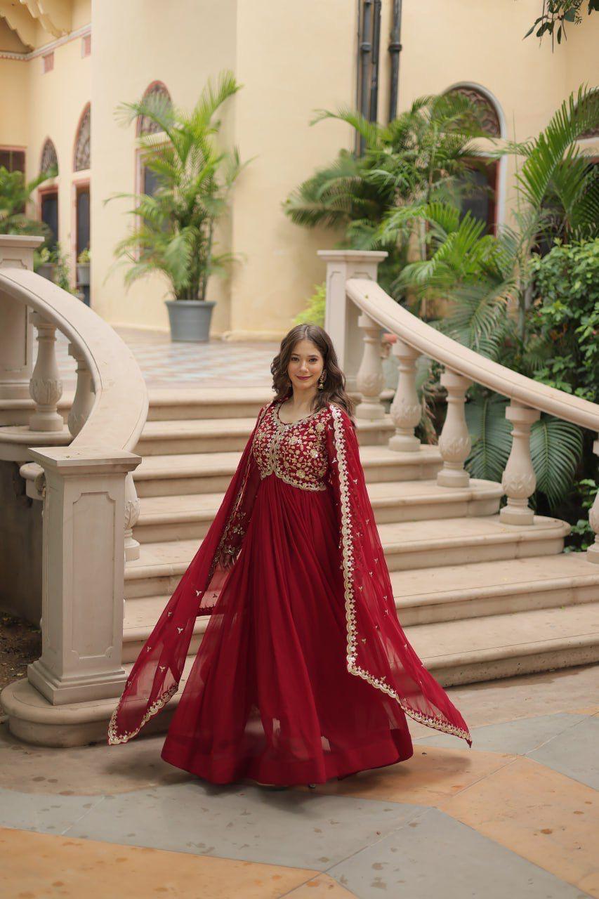 Raktima Faux Blooming Embroidered Gown Set