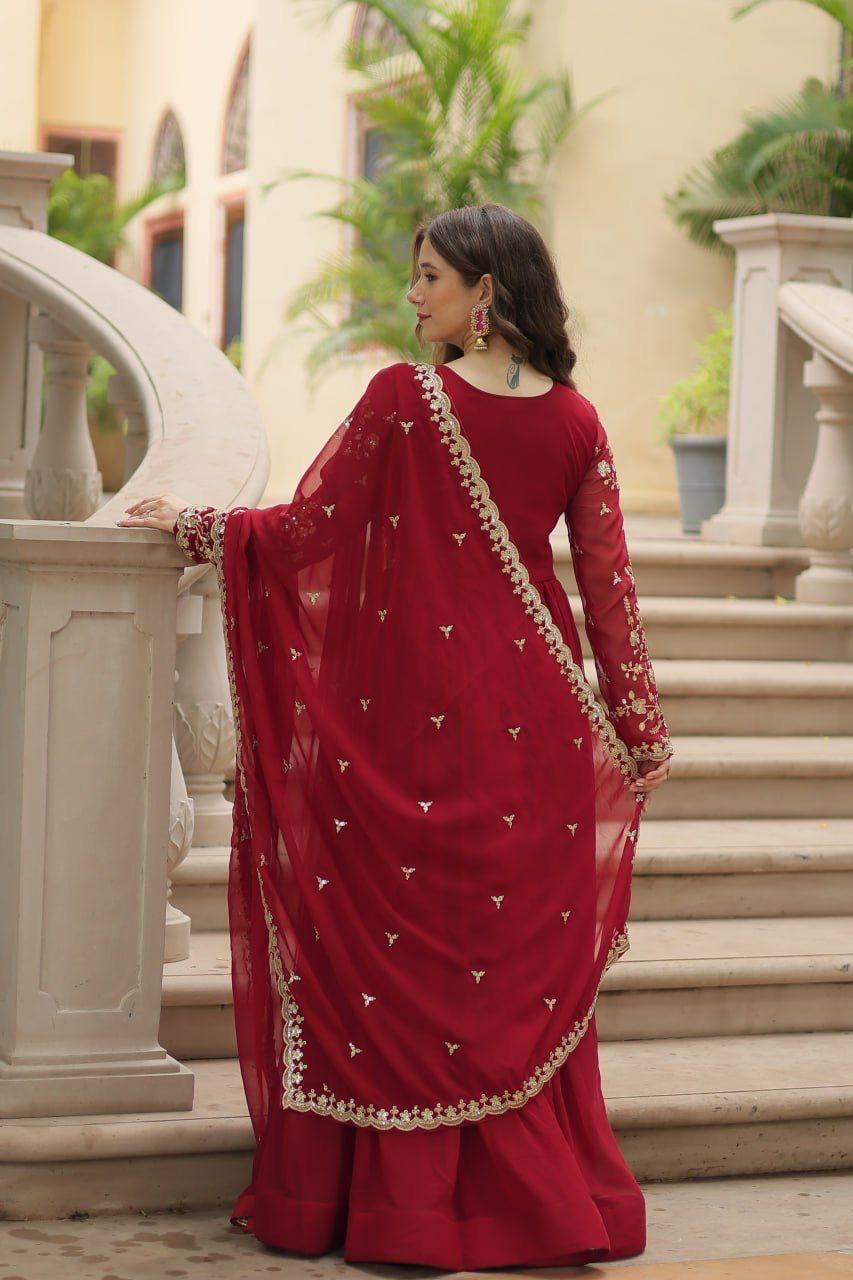 Raktima Faux Blooming Embroidered Gown Set