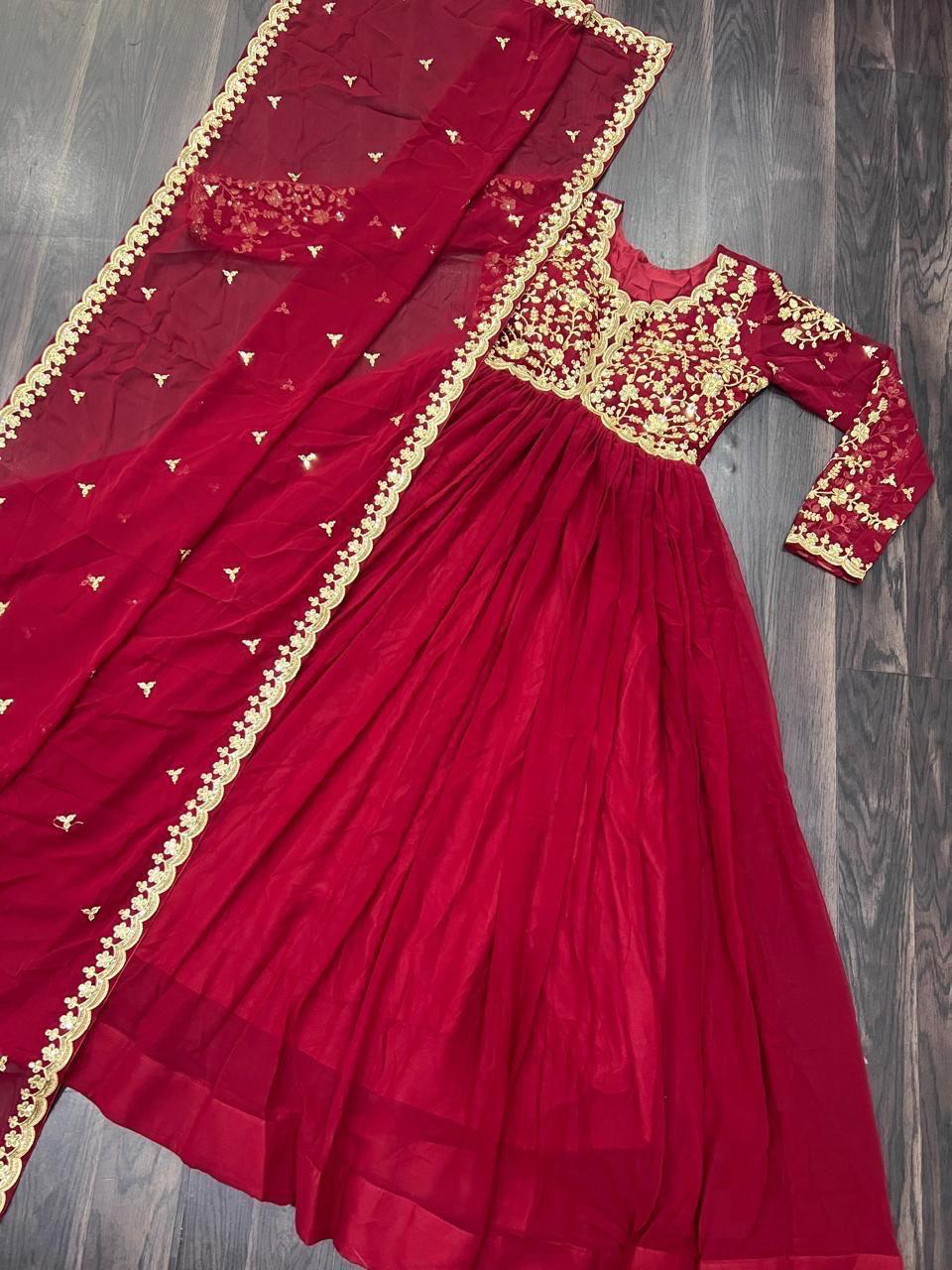 Raktima Faux Blooming Embroidered Gown Set