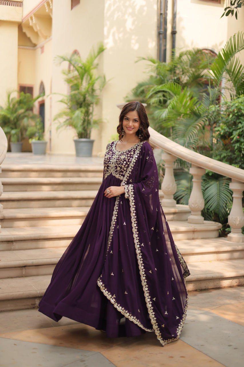 Raktima Faux Blooming Embroidered Gown Set