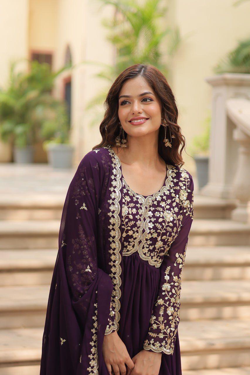 Raktima Faux Blooming Embroidered Gown Set