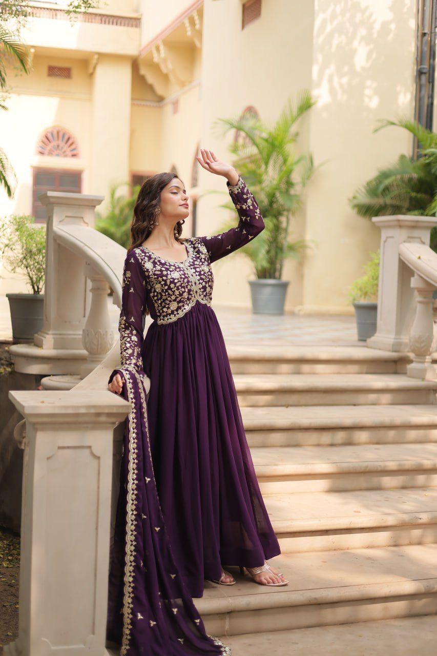 Raktima Faux Blooming Embroidered Gown Set