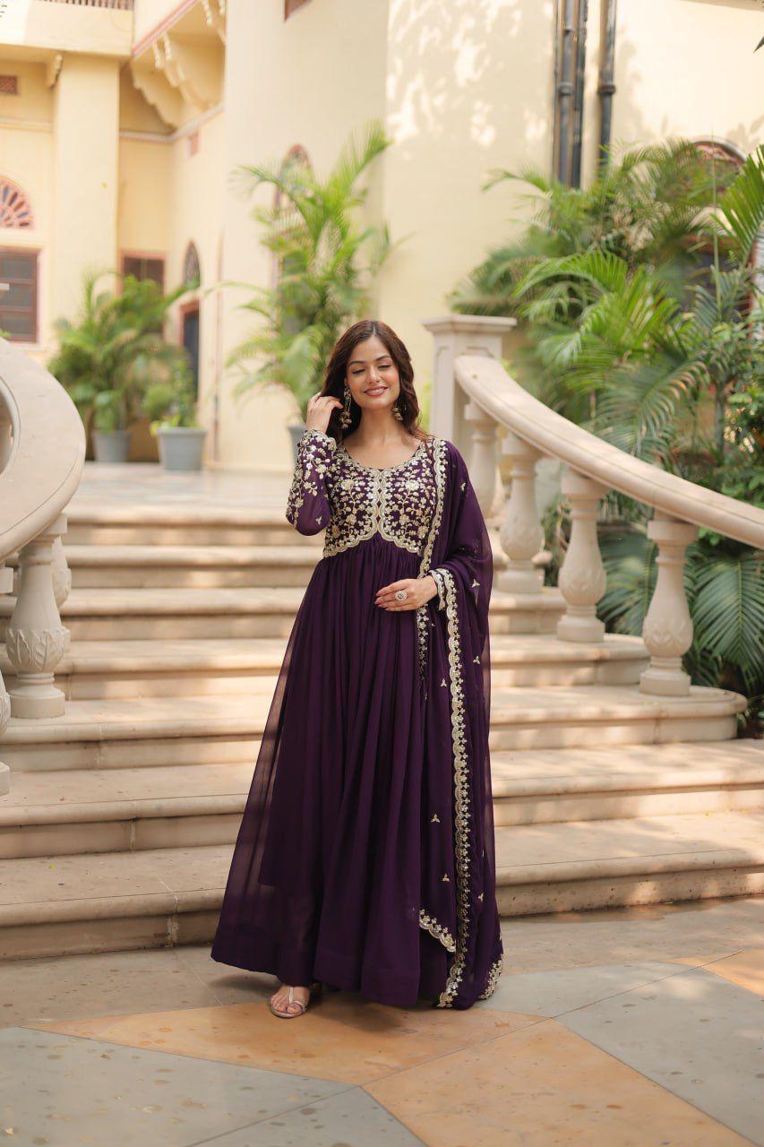 Raktima Faux Blooming Embroidered Gown Set