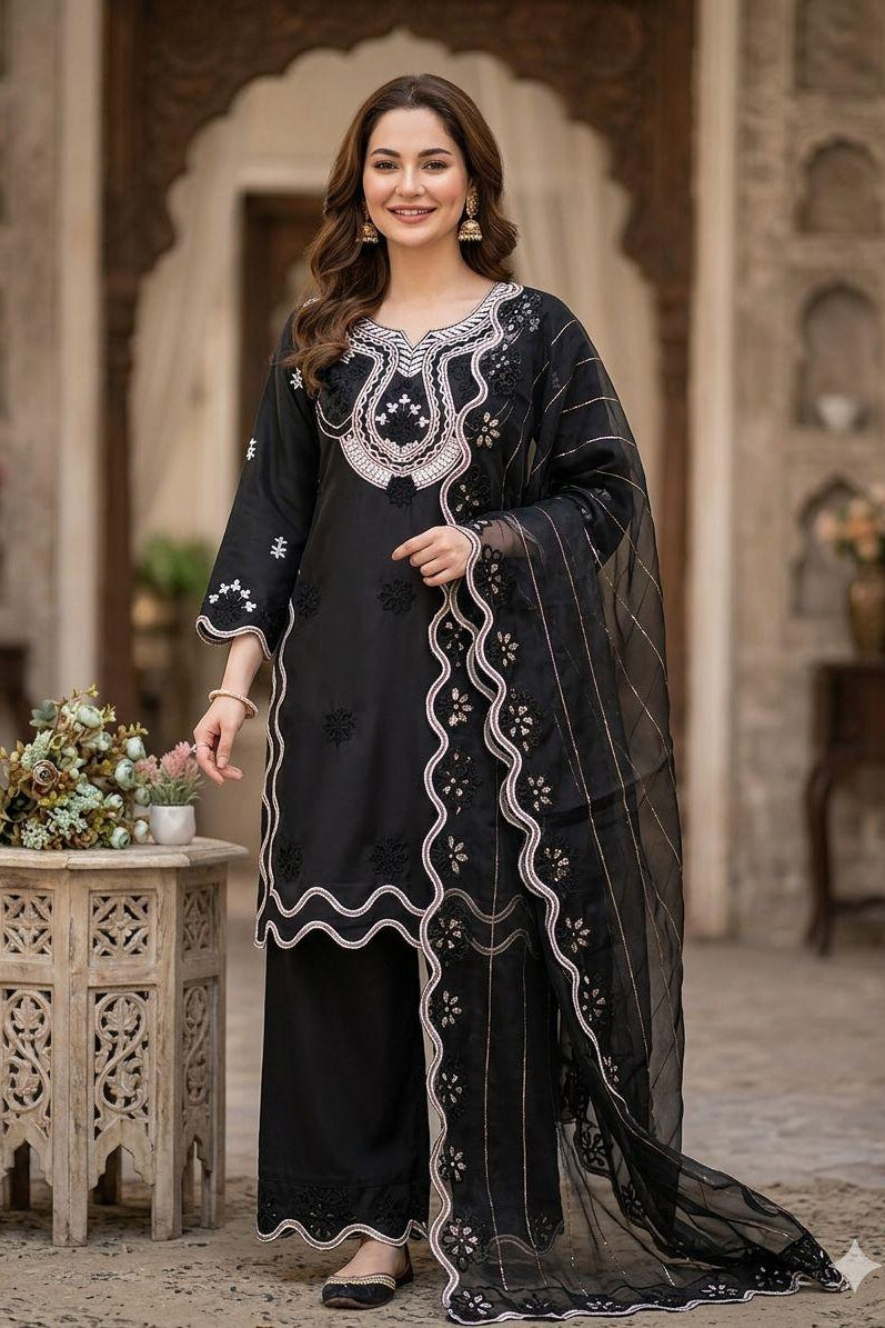 Noorvaani Crepe Silk Embroidered Palazzo Suit Set